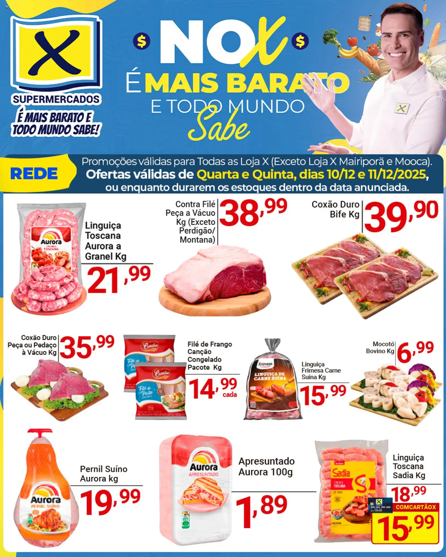 X Supermercados Folheto - válido de 10.12.2025 | Página: 4 | Produtos: Linguiça, Contra filé, Carne, Frango