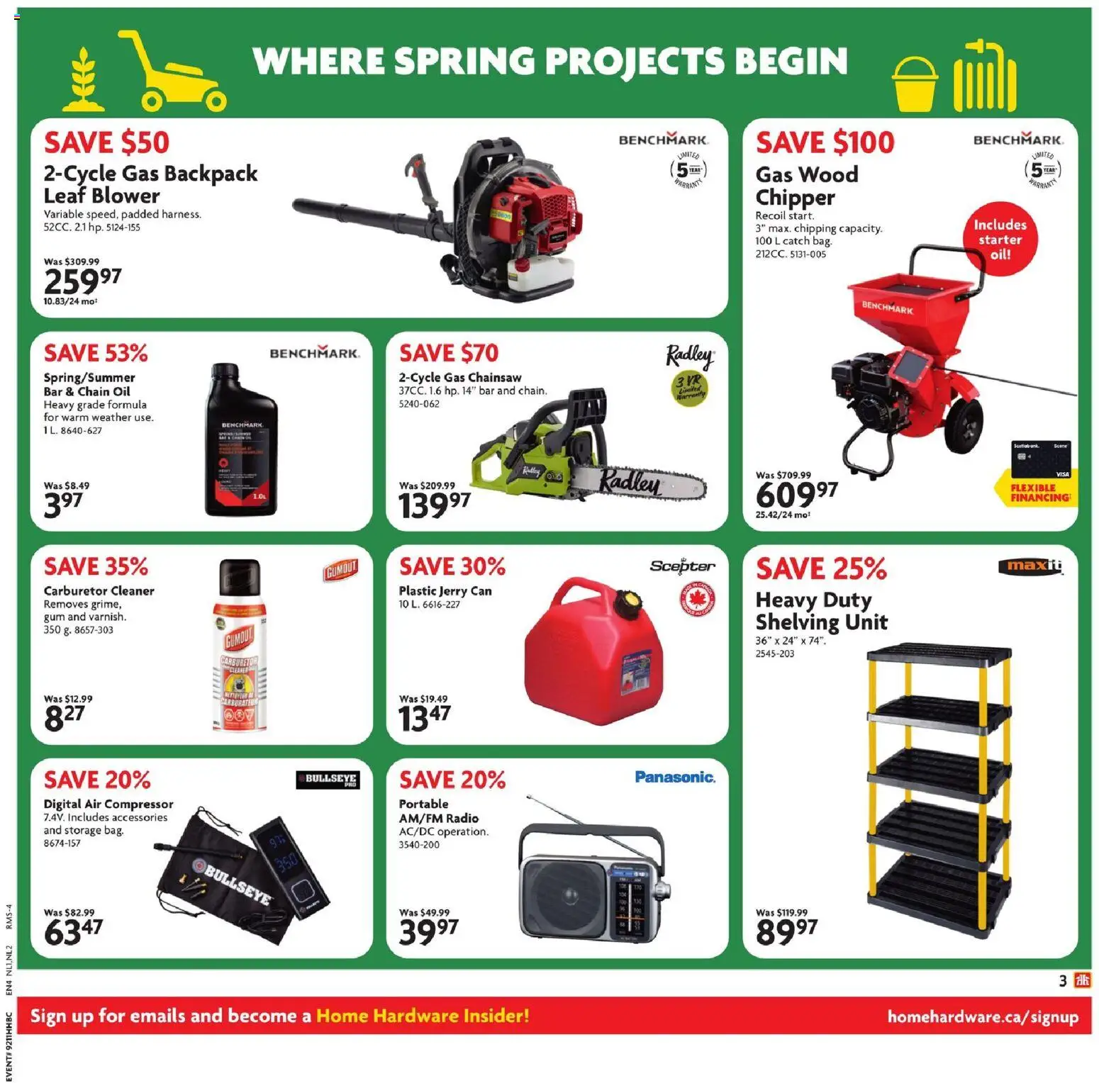 Home Hardware flyer valid from 12.03.2026 | Page: 4 | Products: Backpack, Radio, Oil