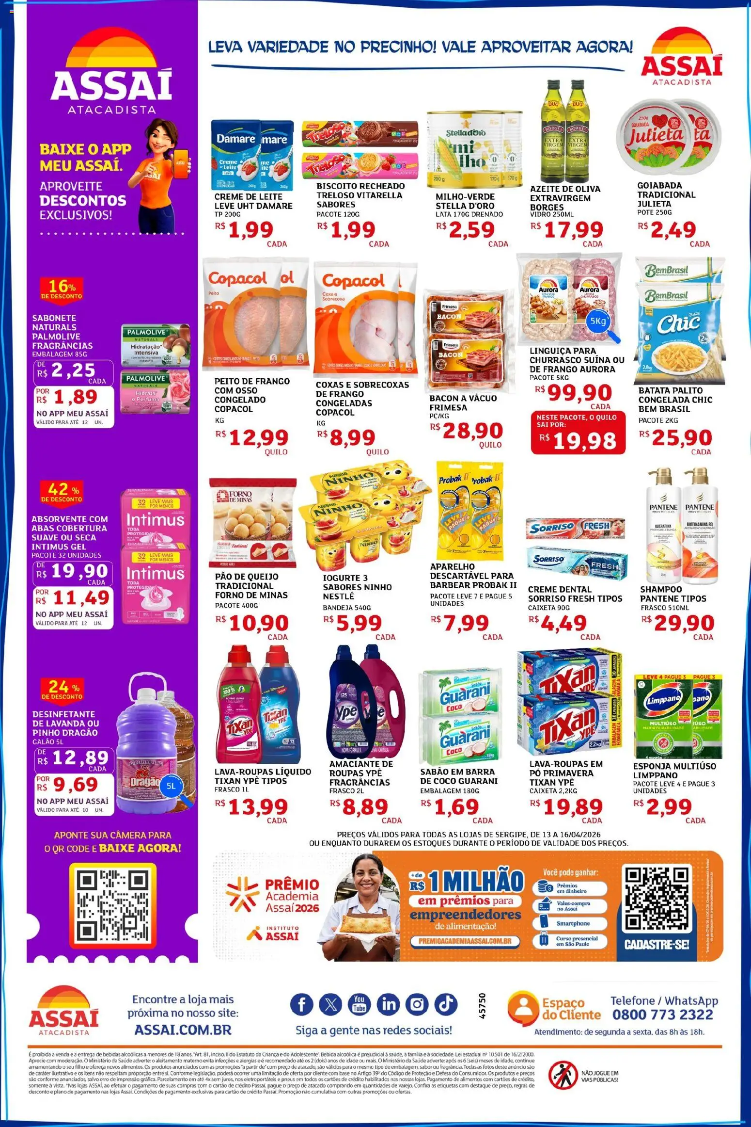 Assaí Atacadista Folheto - válido de 13.04.2026 | Página: 2 | Produtos: Leite, Queijo, Goiabada, Desinfetante