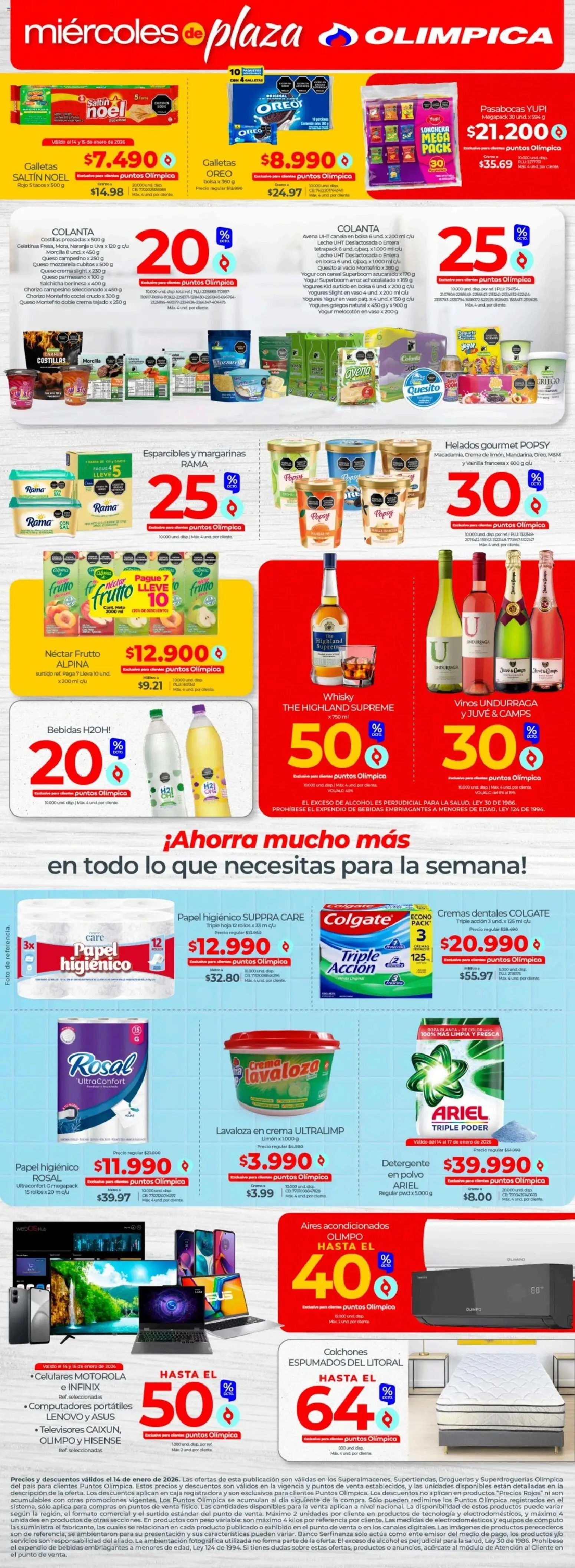 Olímpica revista - valida desde el 14.01.2026 | Página: 2 | Productos: Arroz, Papel higiénico, Queso, Tintura