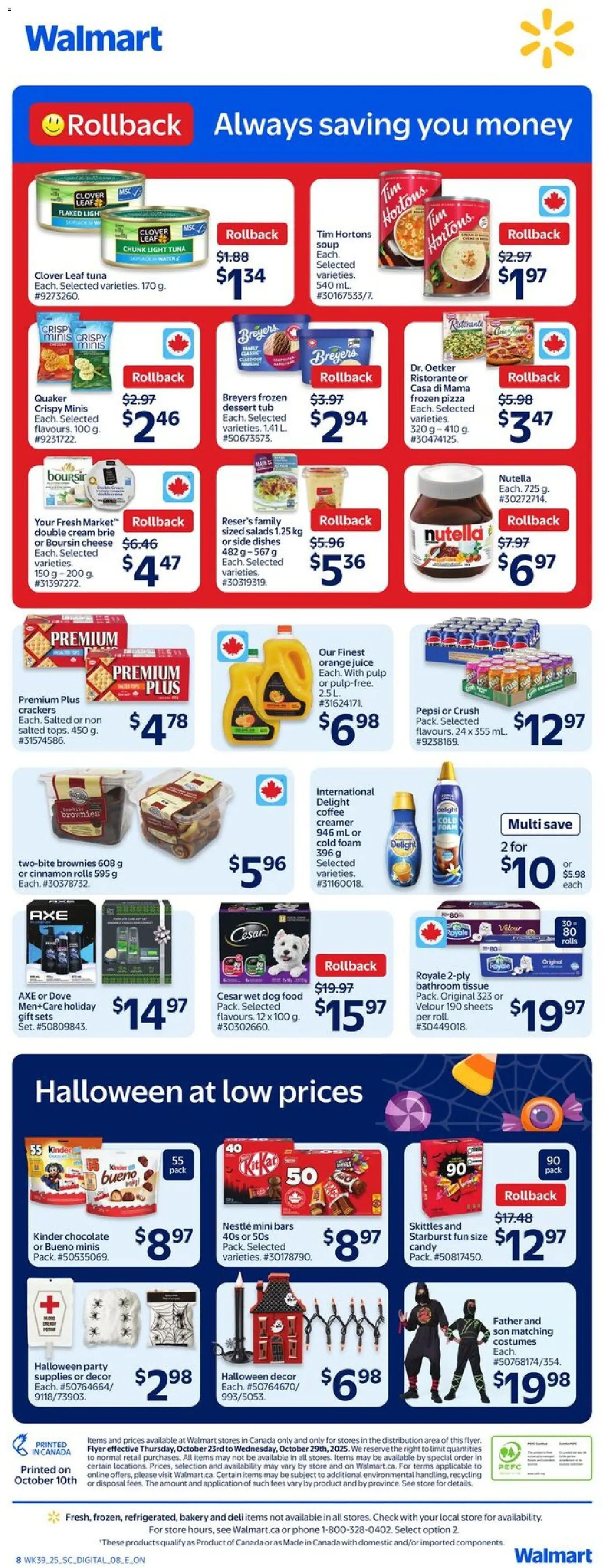 Walmart flyer valid from 23.10.2025 | Page: 2 | Products: Phone, Bakery, Cheese, Chocolate