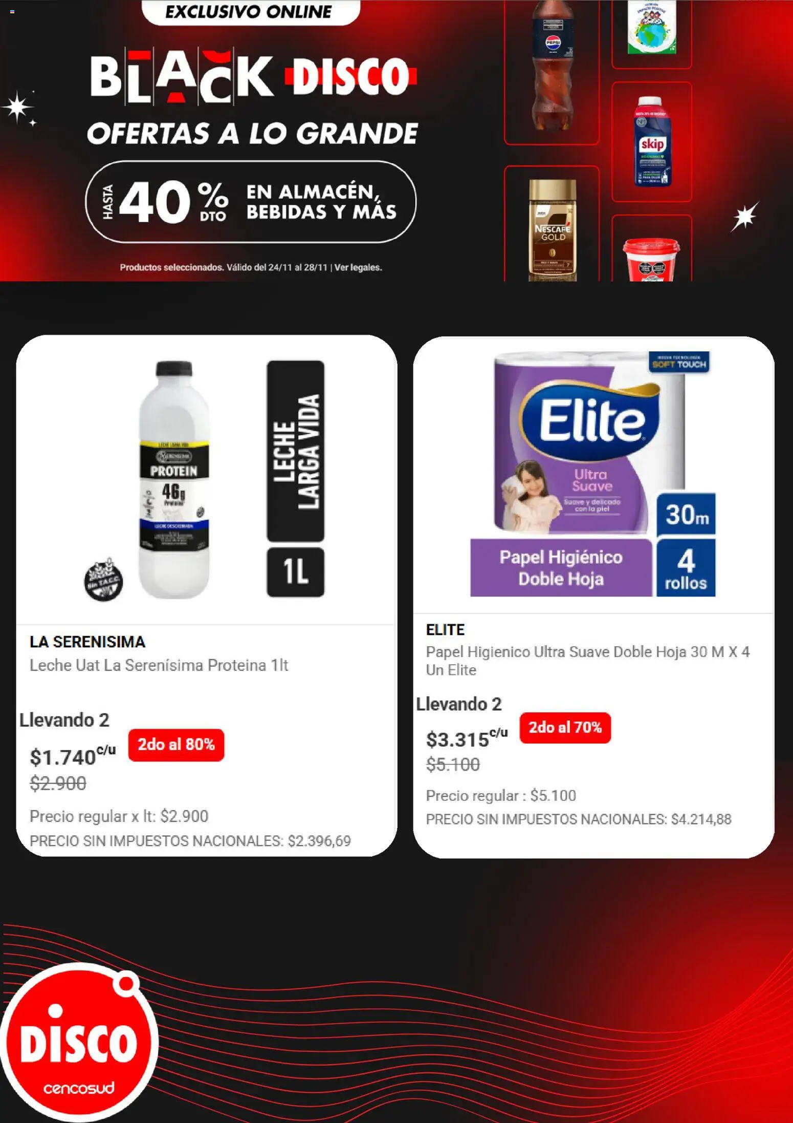 Disco - Black Friday │ válido desde el 24.11.2025 | Página: 4 | Productos: Papel higiénico, Disco, Leche