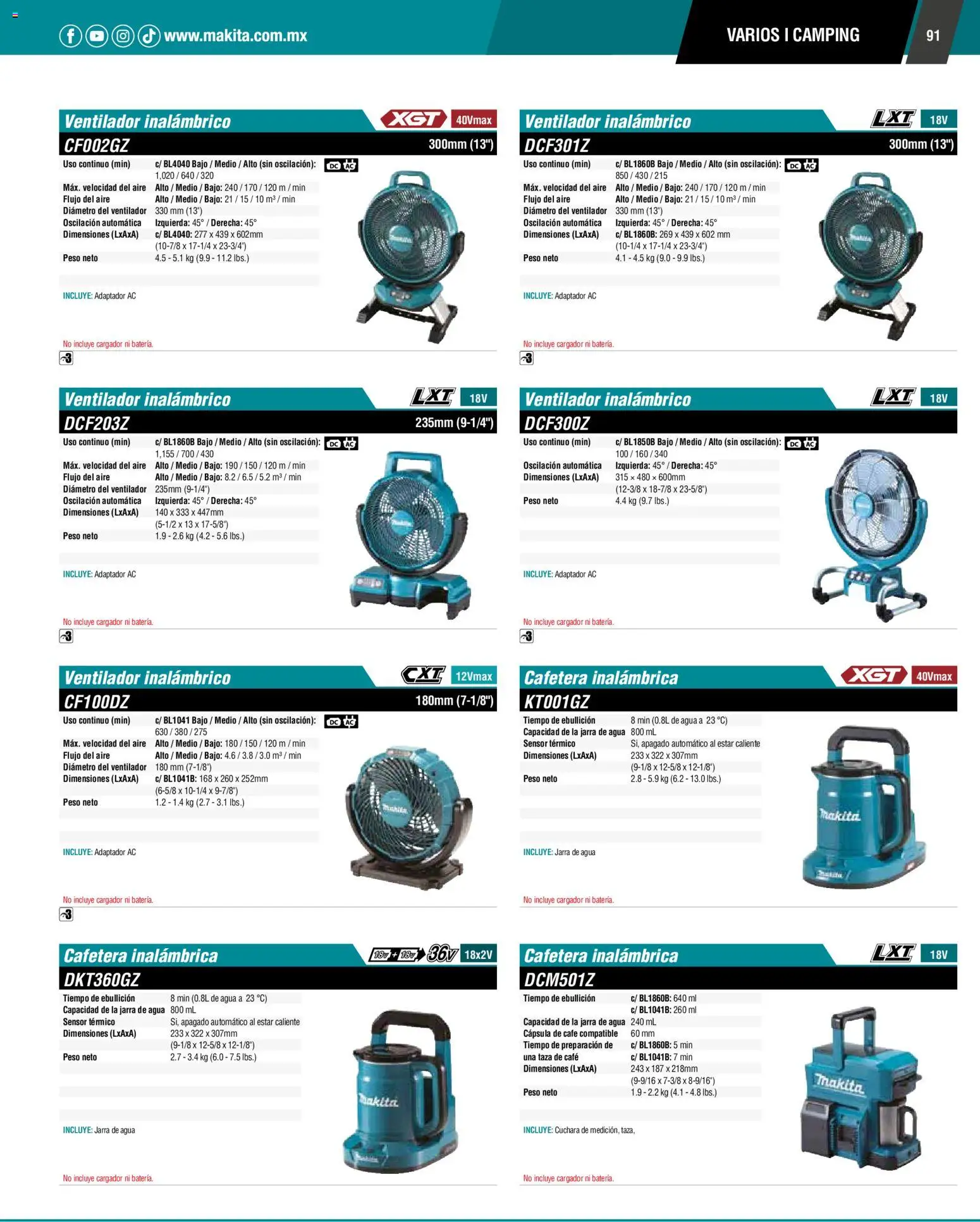 Nuevas ofertas de Makita válidas en toda la República Mexicana desde el 01.01.2024. ¡Encuentra las mejores ofertas en Makita catálogo General! | Página: 91 | Productos: Taza, Ventilador, Cargador, Jarra