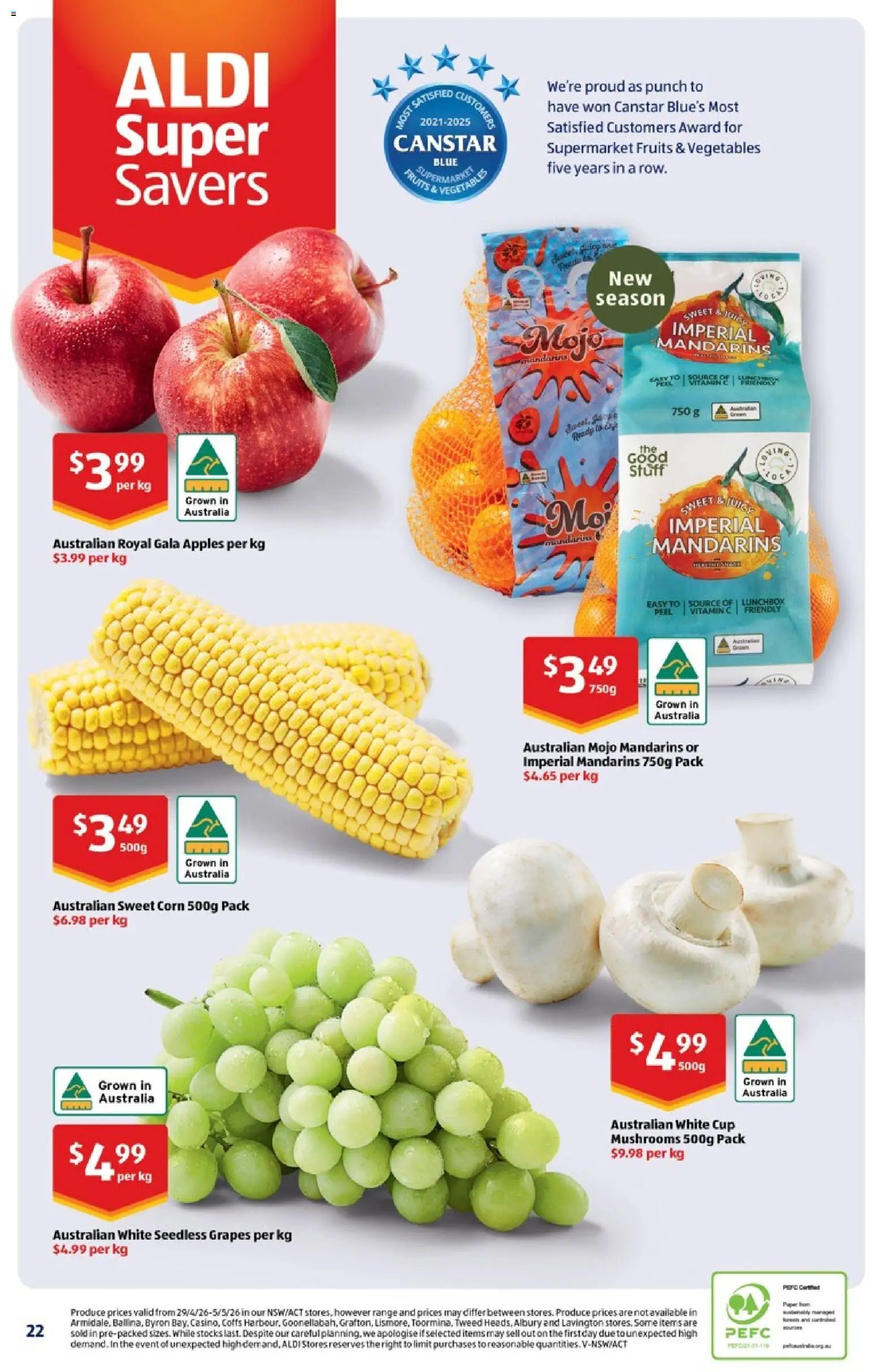 Aldi catalogue - valid from 06.05.2026 | Page: 22 | Products: Peel, Mushrooms, Mandarins, Fruits