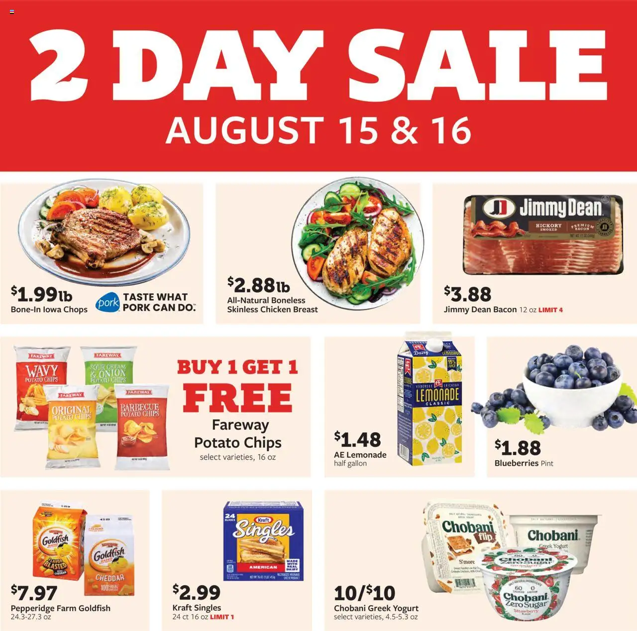 Fareway Weekly Ad - valid from 11.08.2025 | Page: 8 | Products: Sour cream, Chips, Sugar, Blueberries