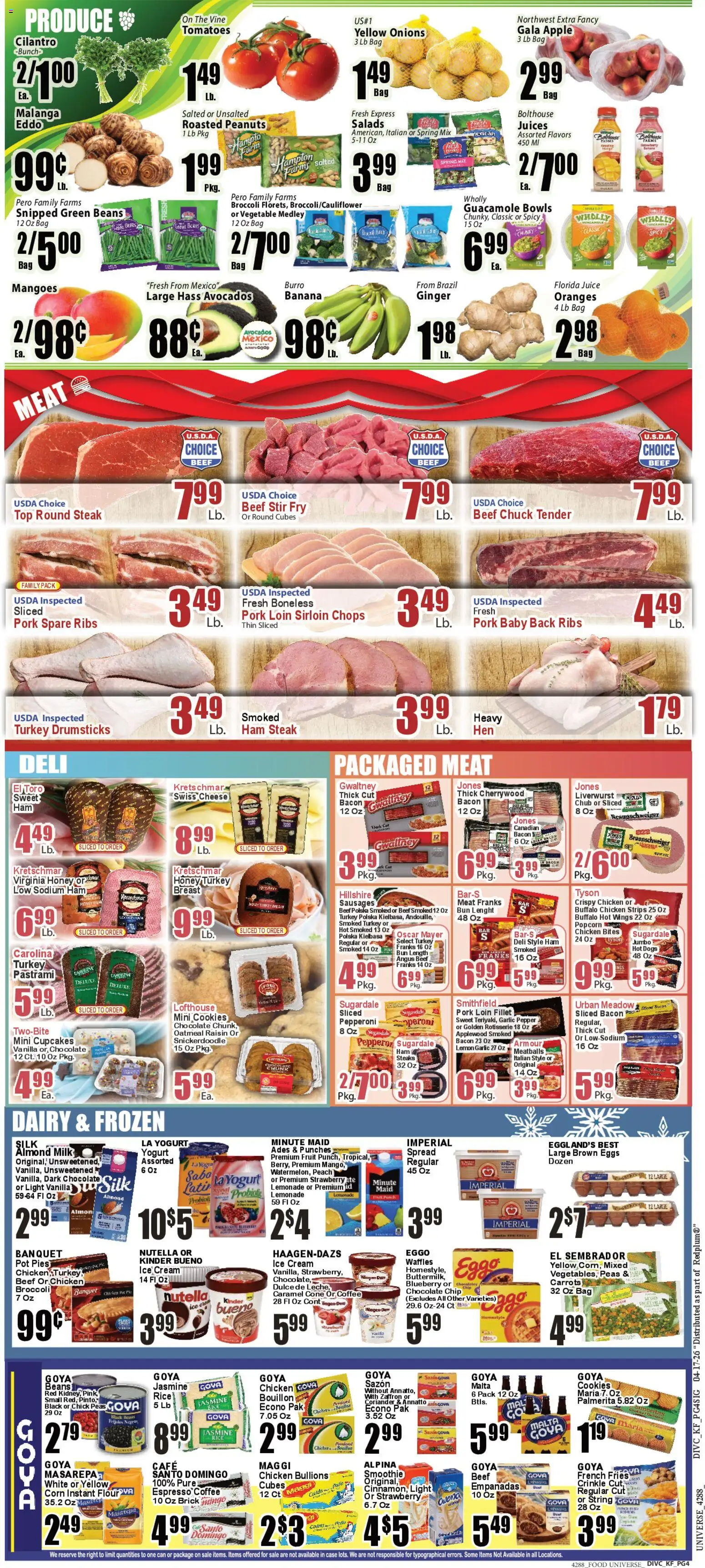 Food Universe Weekly Ad - valid from 17.04.2026 | Page: 4 | Products: Pork, Tomatoes, Cookies, Lemon