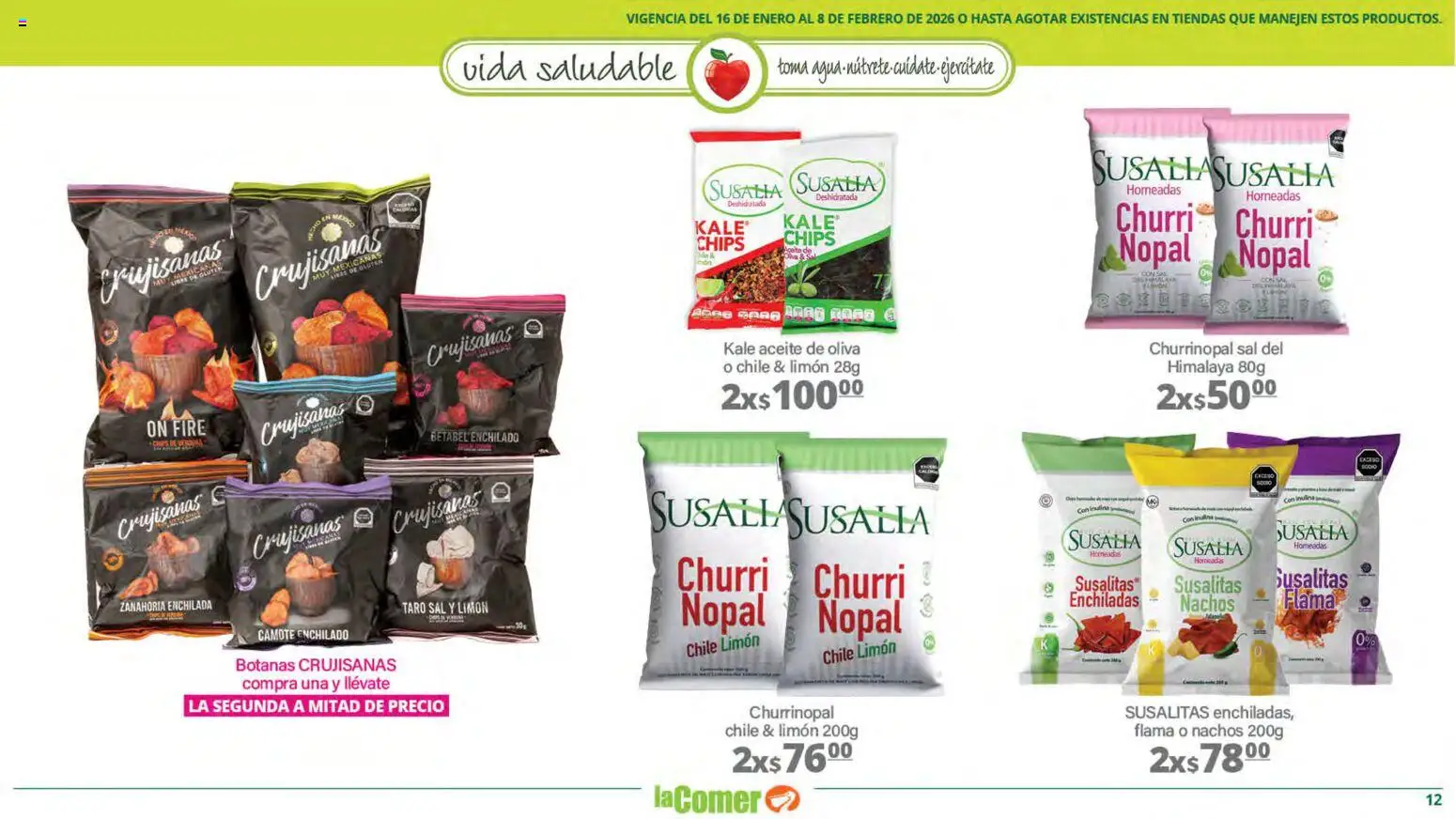 Nuevas ofertas de La Comer válidas en toda la República Mexicana desde el 16.01.2026. ¡Encuentra las mejores ofertas en La Comer folleto Vida Saludable! | Página: 12 | Productos: Sal, Aceite de oliva, Limón, Aceite