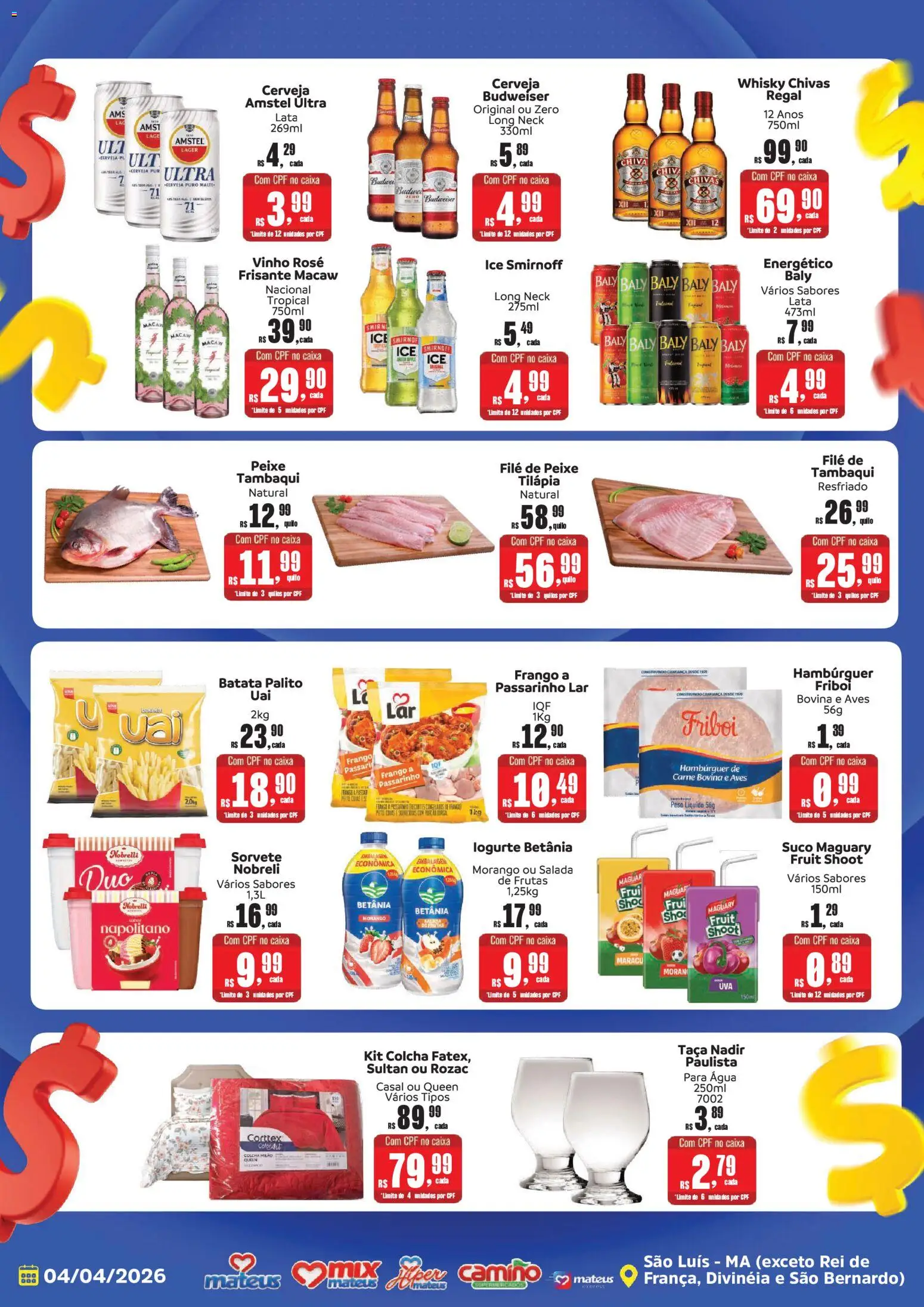 Mateus Folheto - válido de 04.04.2026 | Página: 3 | Produtos: Cará, Vinho, Salada, Batata