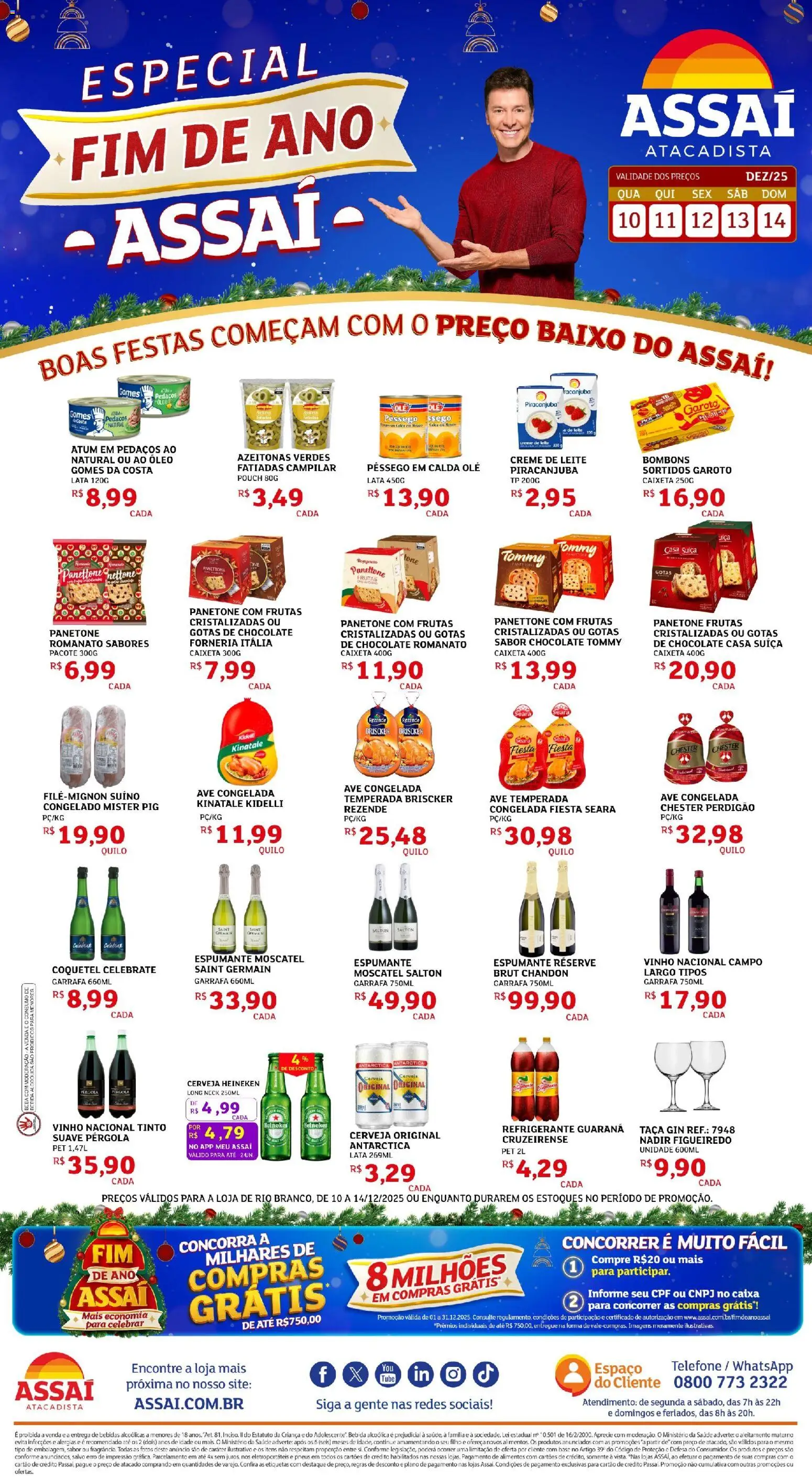 Assaí Atacadista Folheto - válido de 10.12.2025 | Página: 1 | Produtos: Pêssego, Leite, Gomes da costa, Bebida