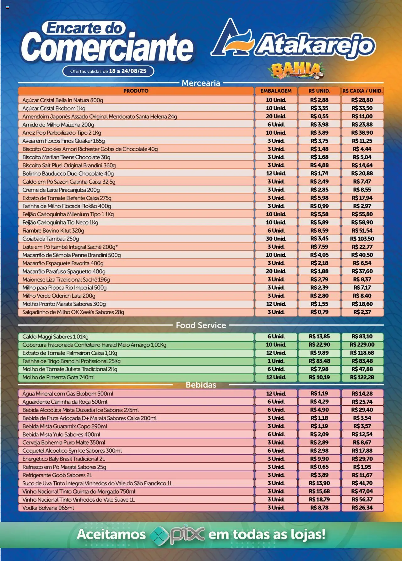 Atakarejo Folheto - válido de 18.08.2025 | Página: 1 | Produtos: Espaguete, Feijão, Energético, Leite