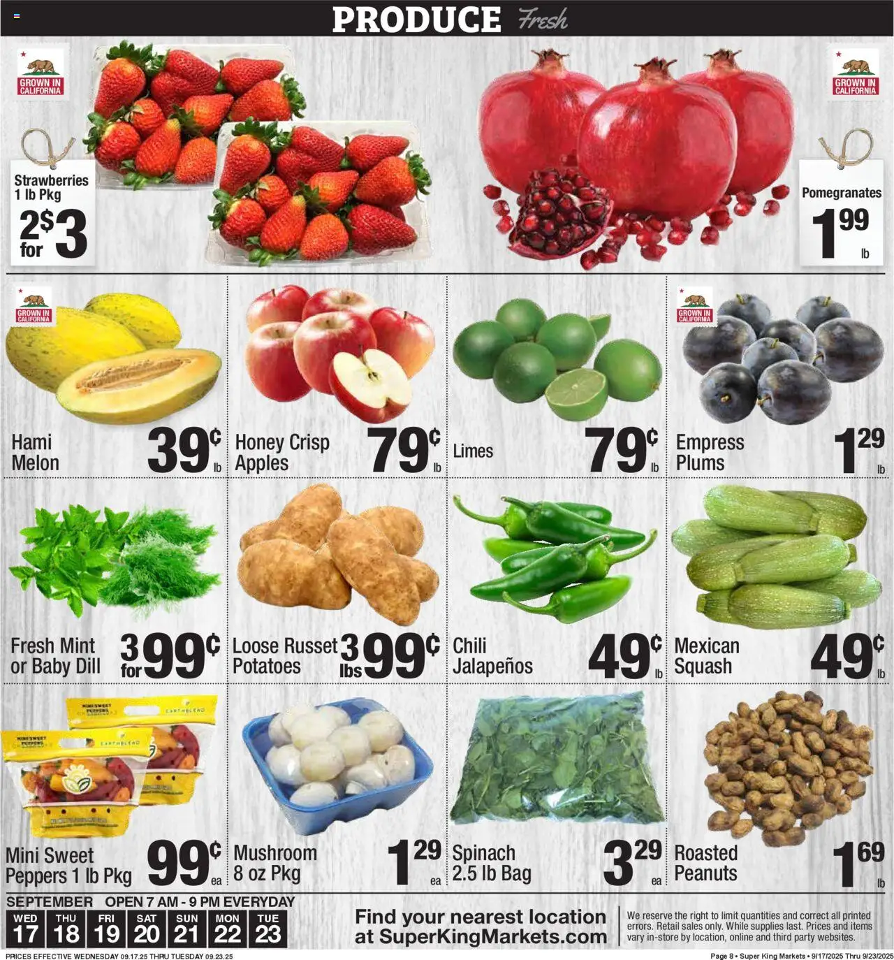 Super King Weekly Ad - valid from 17.09.2025 | Page: 8 | Products: Spinach, Apples, Strawberries, Bag