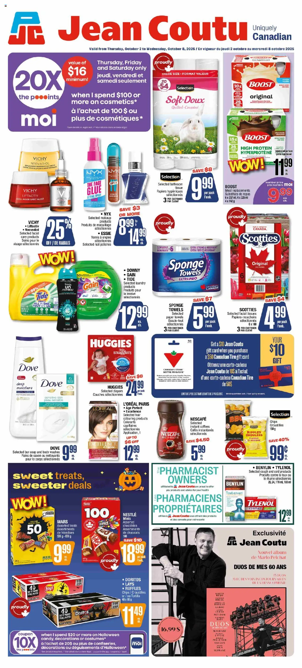 Jean Coutu flyer valid from 02.10.2025 | Page: 1 | Products: Chips, Cream, Soap, Chocolate