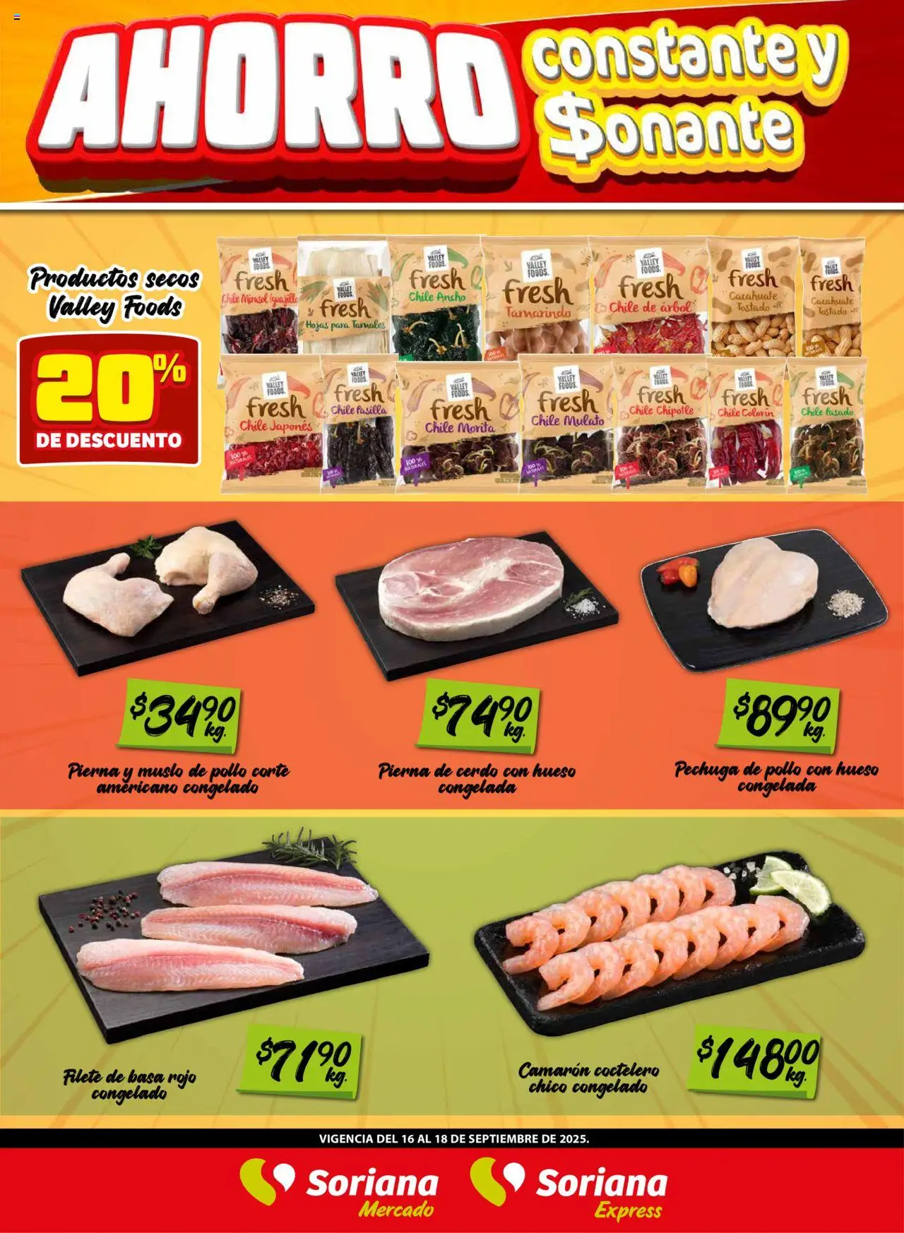 Nuevas ofertas de Soriana válidas en toda la República Mexicana desde el 16.09.2025. ¡Encuentra las mejores ofertas en Soriana - Frescos del Mandado Mercado: Ags, Nay, Jal, Qro, Col, Mich, Gto, Hgo, Tlax, Mor, Pue, Gro, Oax, Edo. de Mex, CDMX, Zac ySLP! | Página: 2 | Productos: Pollo, Cacahuate, Cerdo