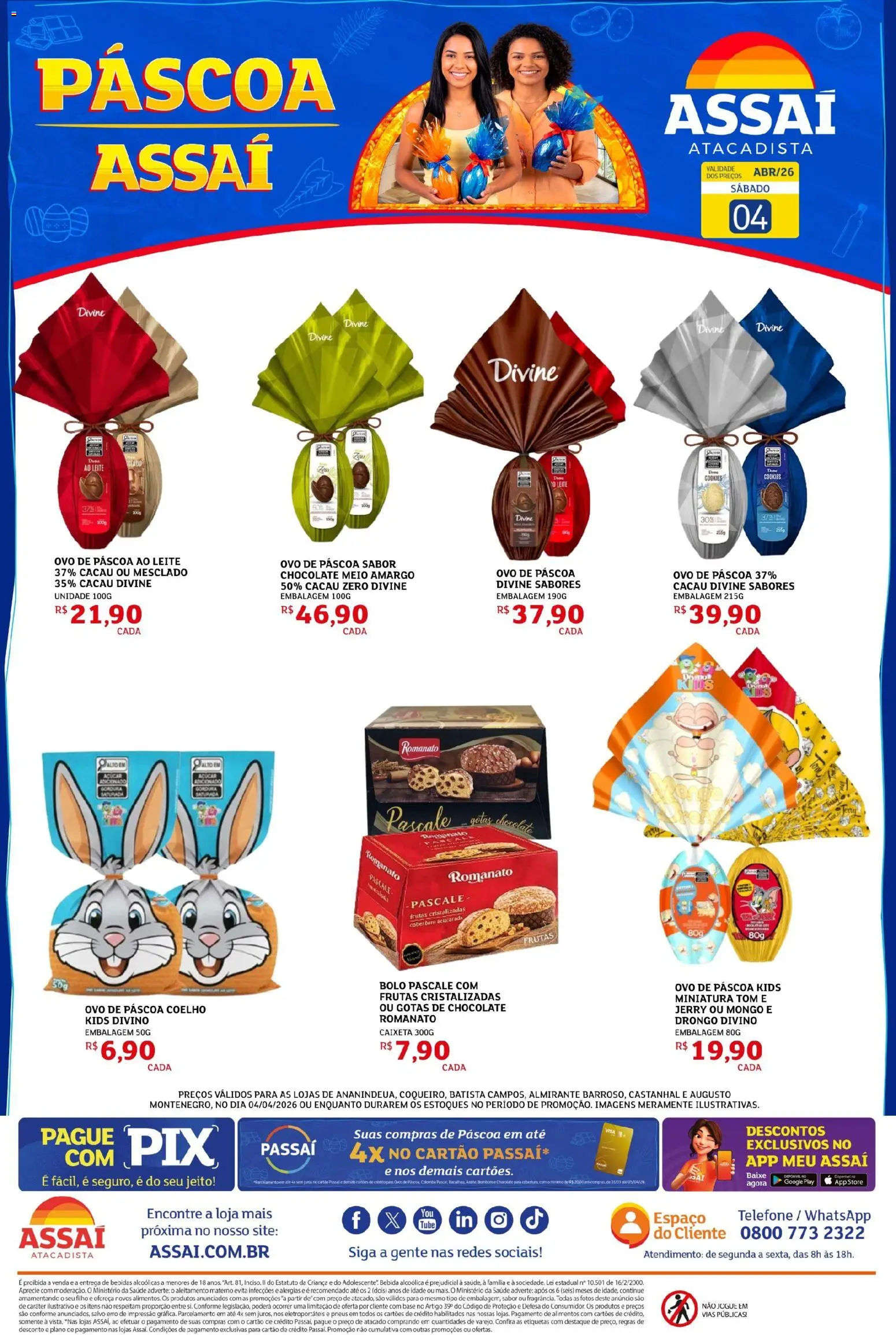 Assaí Atacadista Folheto - válido de 04.04.2026 | Página: 1 | Produtos: Ovo de páscoa, Leite, Chocolate, Telefone