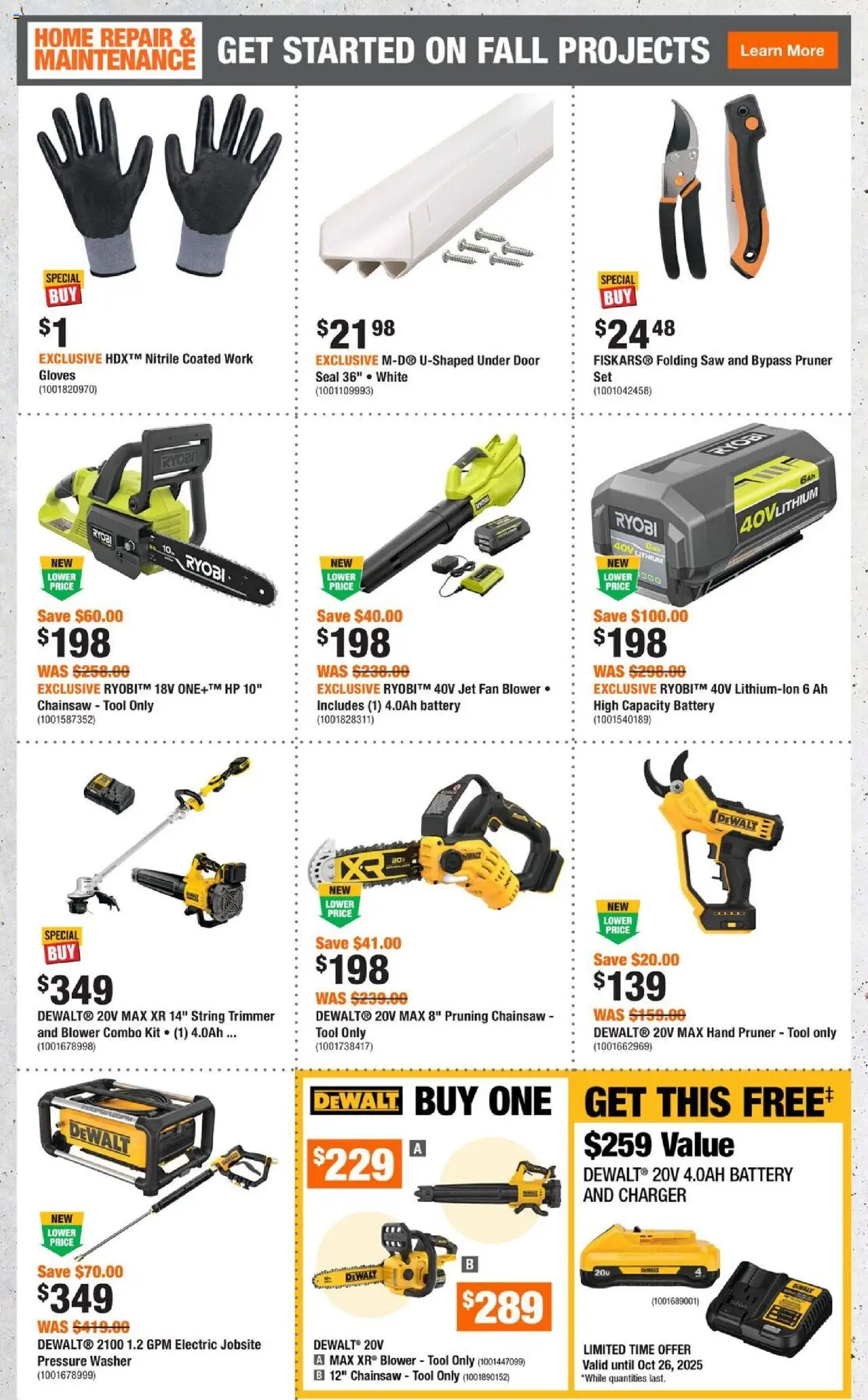 Home Depot flyer valid from 11.09.2025 | Page: 5 | Products: Gloves, Fan, Battery
