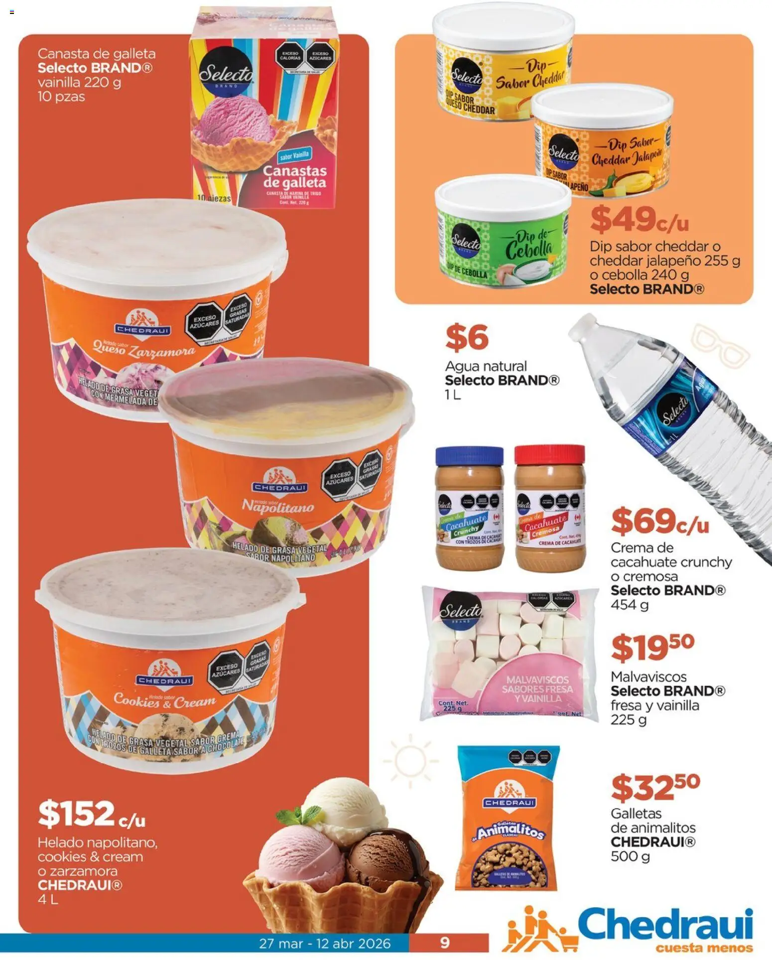 Nuevas ofertas de Chedraui válidas en toda la República Mexicana desde el 27.03.2026. ¡Encuentra las mejores ofertas en Chedraui folleto! | Página: 9 | Productos: Fresa, Crema, Chocolate, Helado