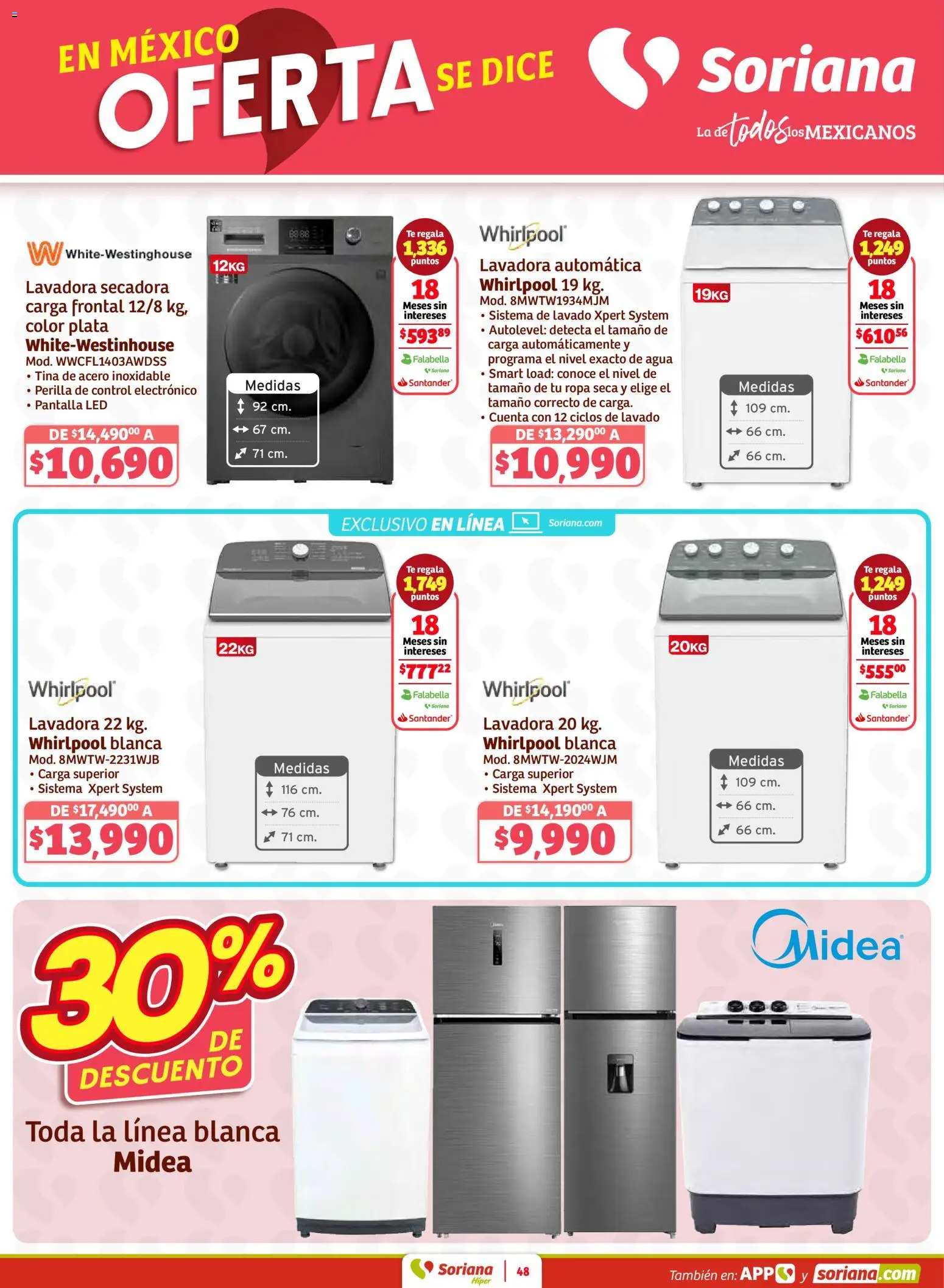 Nuevas ofertas de Soriana válidas en toda la República Mexicana desde el 12.02.2026. ¡Encuentra las mejores ofertas en Soriana - Preciazazaso Híper: Ags, Col, Gto, Jal, Mich! | Página: 48 | Productos: Secadora, Agua, Lavadora, Ropa