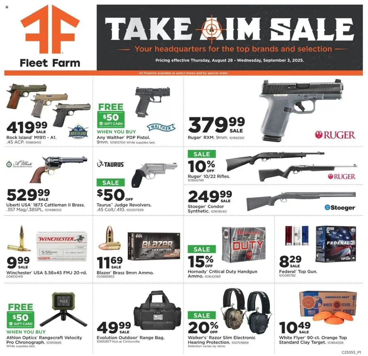 Mills Fleet Farm Take Aim - valid from 28.08.2025 | Page: 1 | Products: Jacket, Handgun