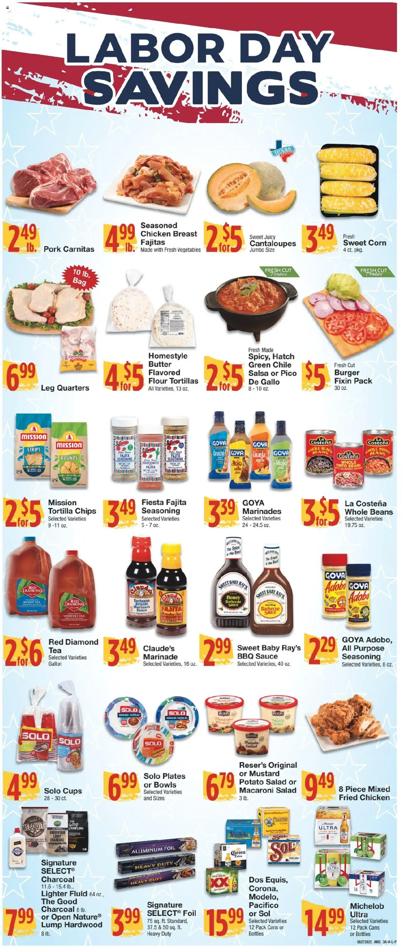 United Supermarkets Ad - valid from 26.08.2025 | Page: 3 | Products: Cantaloupes, Butter, Vegetables, Lighter