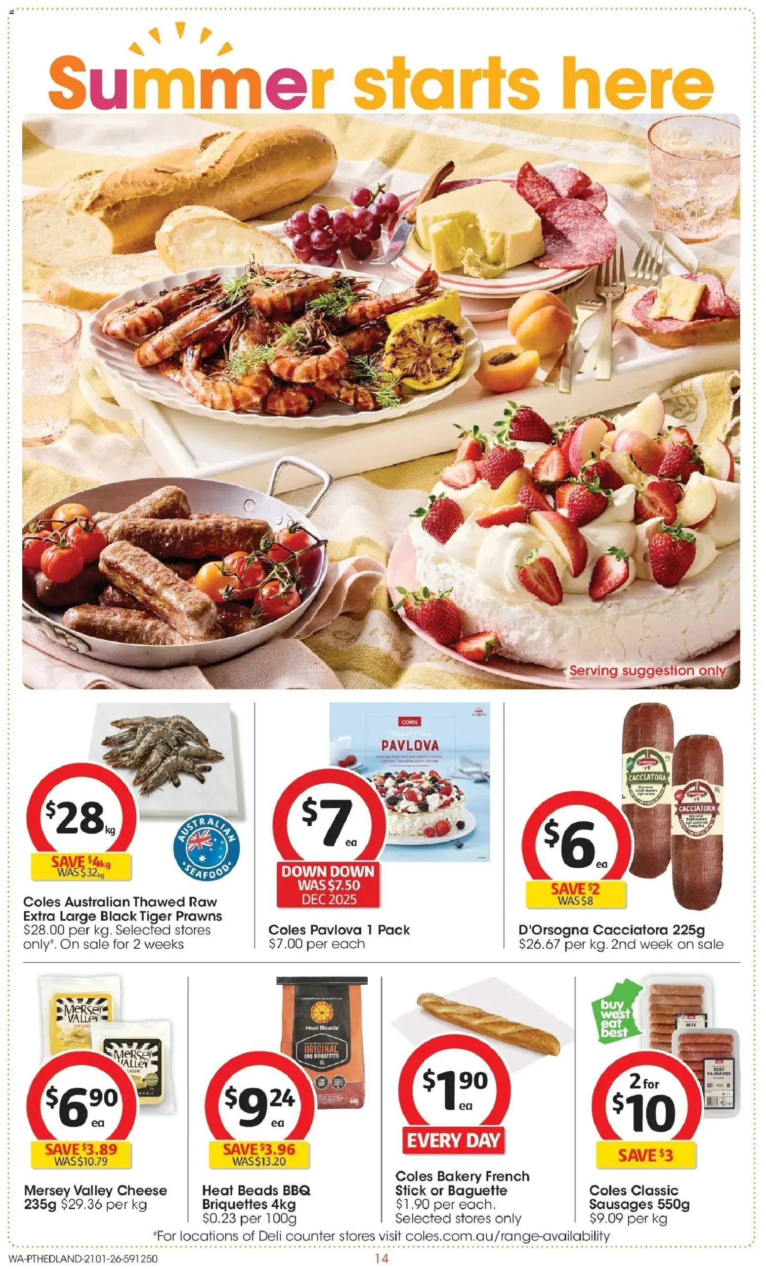 Coles catalogue - valid from 11.02.2026 | Page: 14 | Products: Cheese, Prawns, Pavlova, Bakery