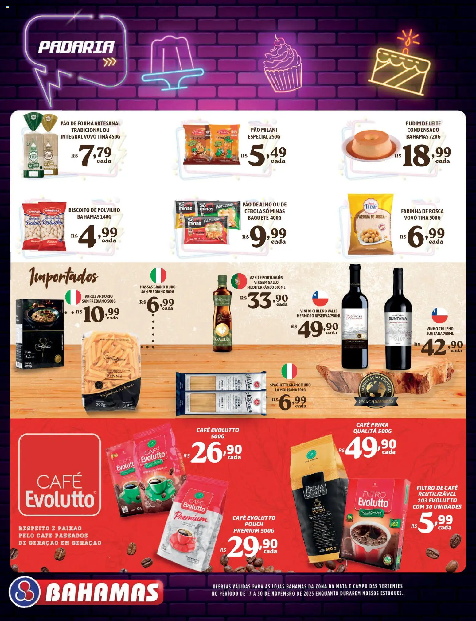 Bahamas Supermercados Folheto - válido de 17.11.2025 | Página: 4 | Produtos: Polvilho, Leite, Arroz, Azeite