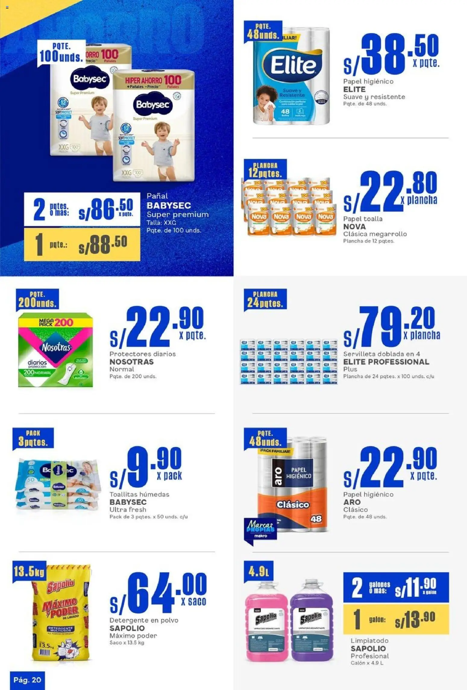 Catálogo Makro válido desde 23.10.2025 | Página: 20 | Productos: Detergente, Toalla, Saco, Polvo