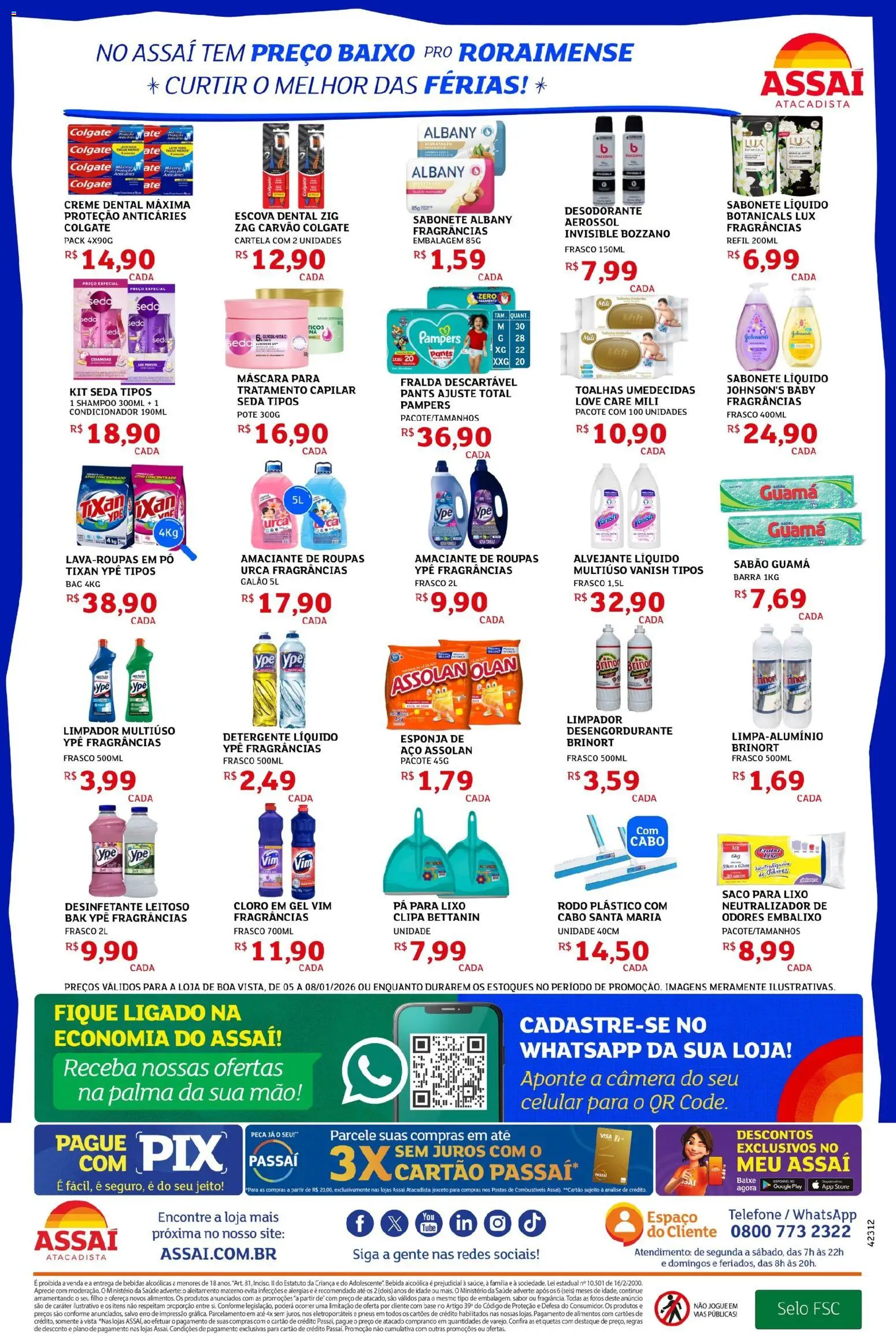 Assaí Atacadista Folheto - válido de 05.01.2026 | Página: 4 | Produtos: Pampers, Escova, Baixo, Desinfetante