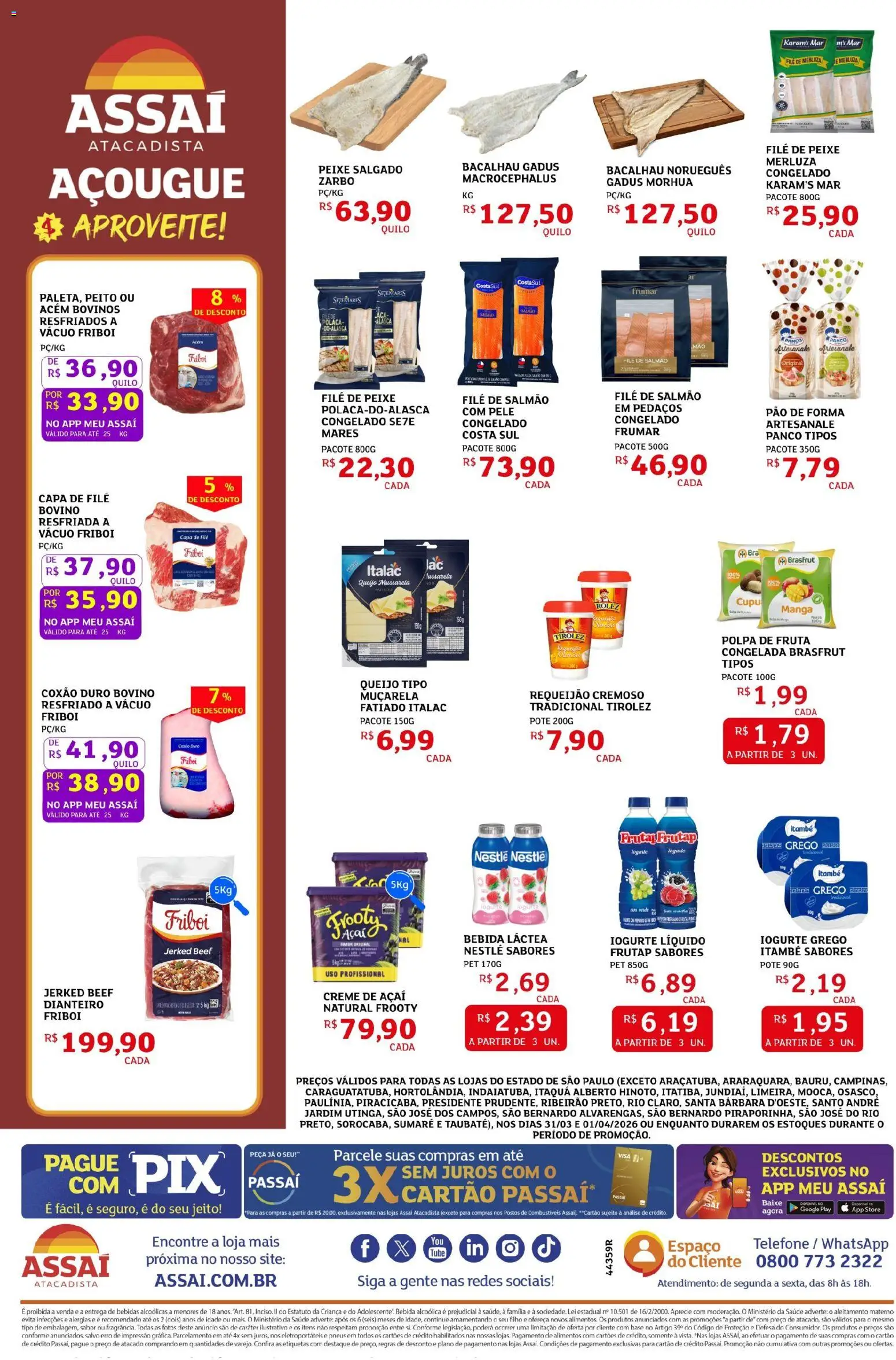 Assaí Atacadista Folheto - válido de 31.03.2026 | Página: 2 | Produtos: Iogurte, Pão, Muçarela, Requeijão