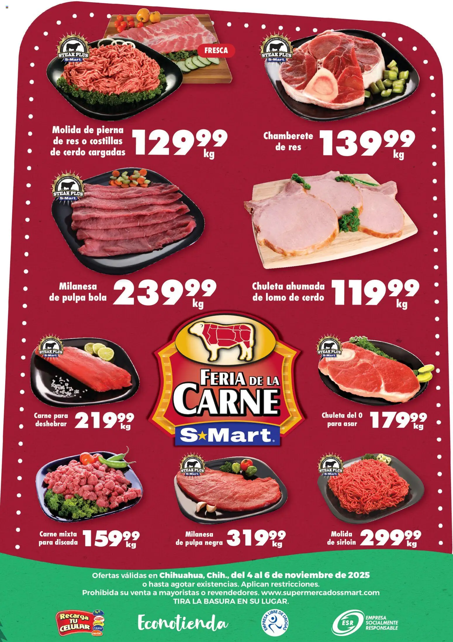 Nuevas ofertas de S-Mart válidas en toda la República Mexicana desde el 04.11.2025. ¡Encuentra las mejores ofertas en S-Mart folleto Chihuahua! | Página: 6 | Productos: Milanesa, Cerdo, Res