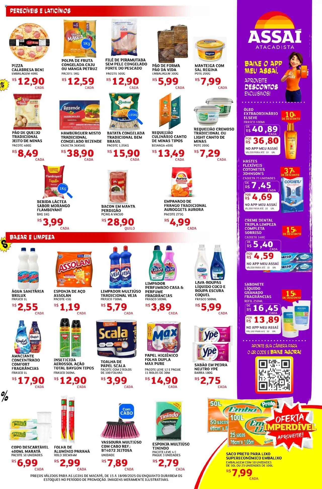 Assaí Atacadista Folheto - válido de 15.09.2025 | Página: 3 | Produtos: Pizza, Creme, Papel higiênico, Cabo