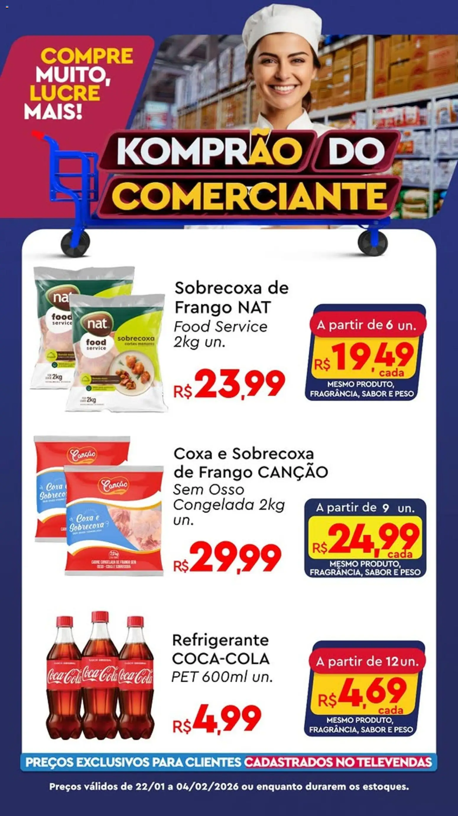 Komprao Atacadista Folheto - válido de 22.01.2026 | Página: 1 | Produtos: Cola, Carne, Refrigerante, Frango