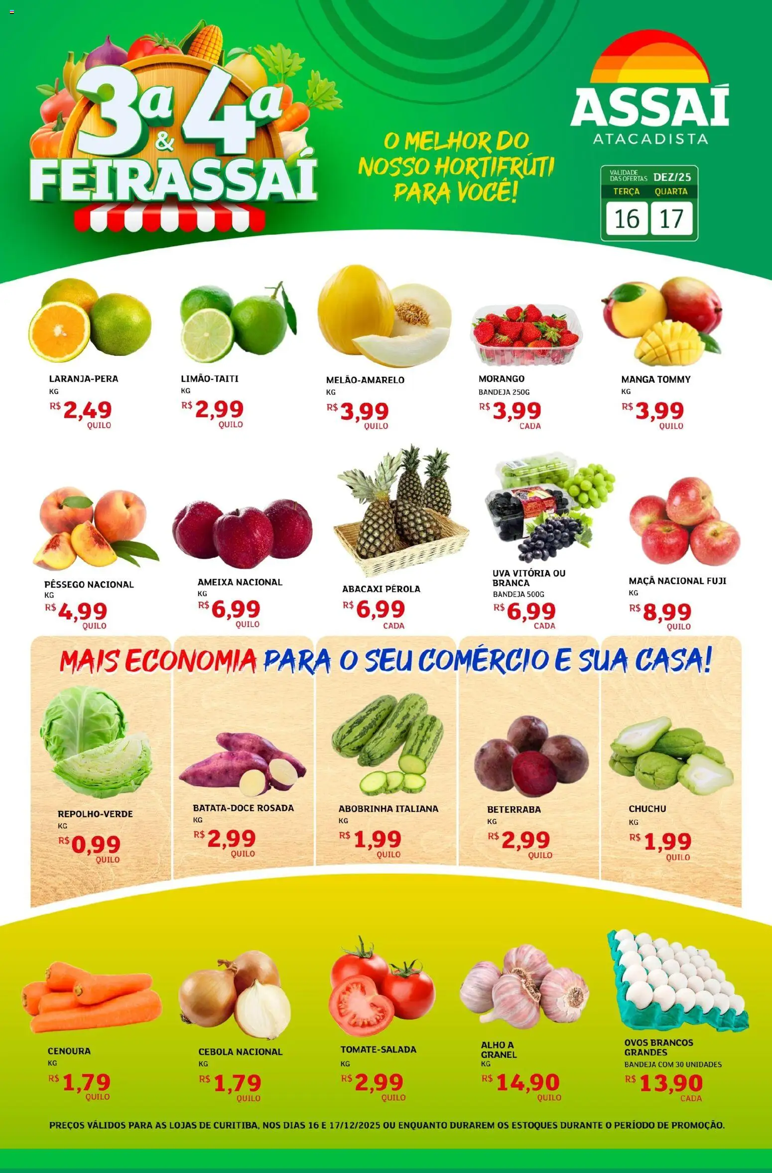 Assaí Atacadista Folheto - válido de 16.12.2025 | Página: 1 | Produtos: Pêssego, Chuchu, Alho, Cebola