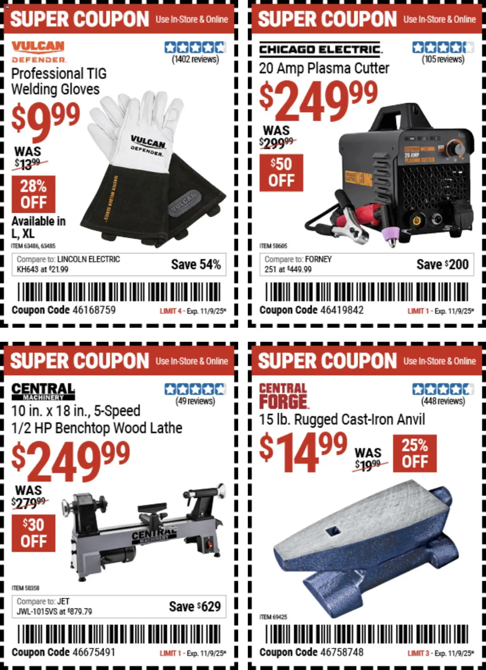 Harbor Freight Weekly Ad - valid from 27.10.2025 | Page: 21 | Products: Lathe, Gloves, Cutter