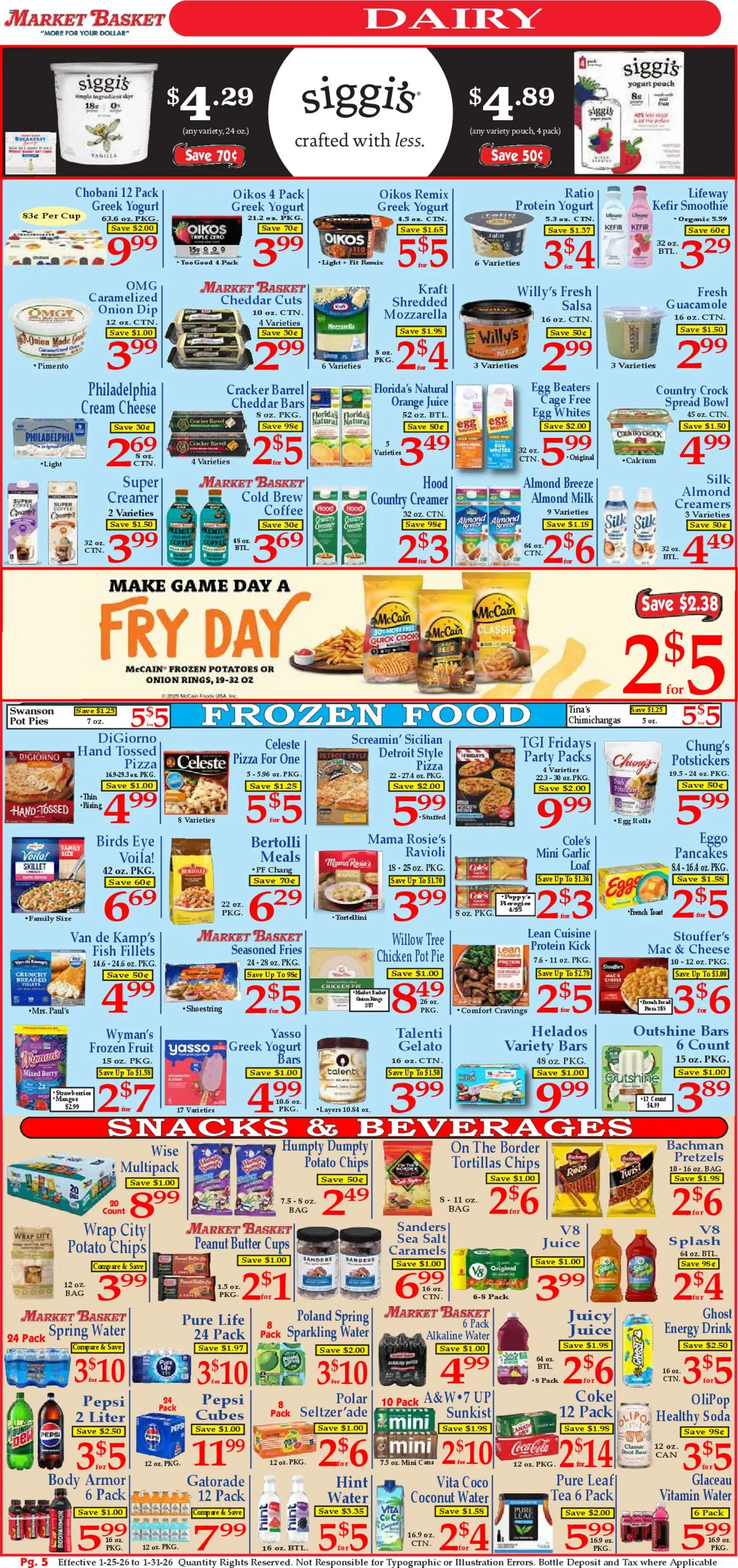 Market Basket Ad - valid from 25.01.2026 | Page: 5 | Products: Milk, Cheese, Potatoes, Game