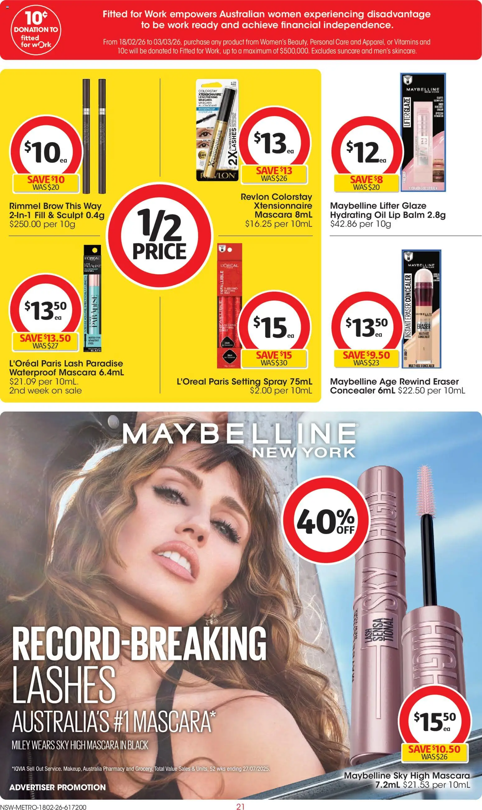 Coles catalogue - valid from 18.02.2026 | Page: 21 | Products: Concealer, Mascara, Oil, Setting spray