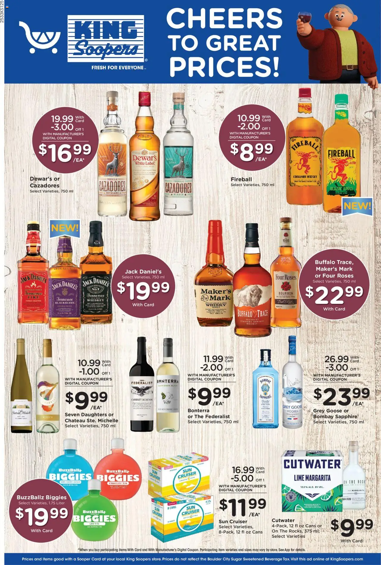 King Soopers Adult Beverage - valid from 17.09.2025 | Page: 1 | Products: Tea, Bourbon, Whiskey, Lime