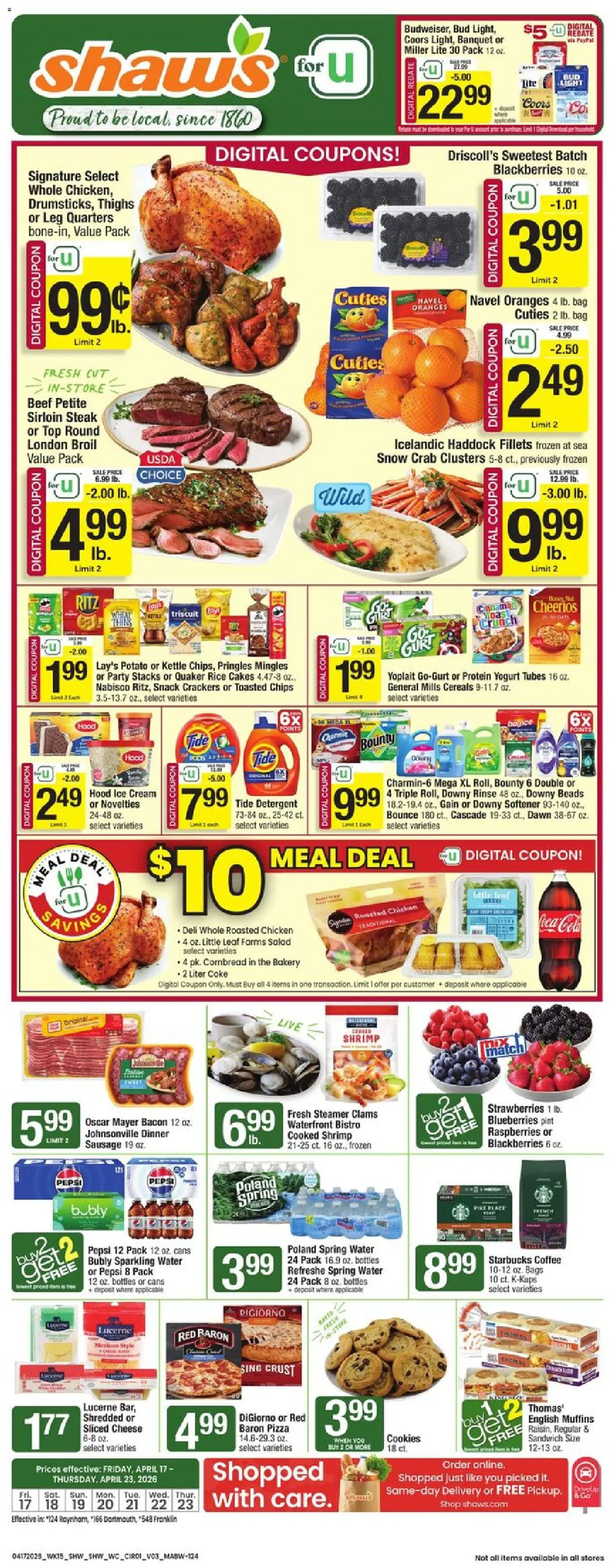 Shaw's Weekly Ad - MA - valid from 17.04.2026 | Page: 1 | Products: Cereals, Cookies, Blueberries, Bag