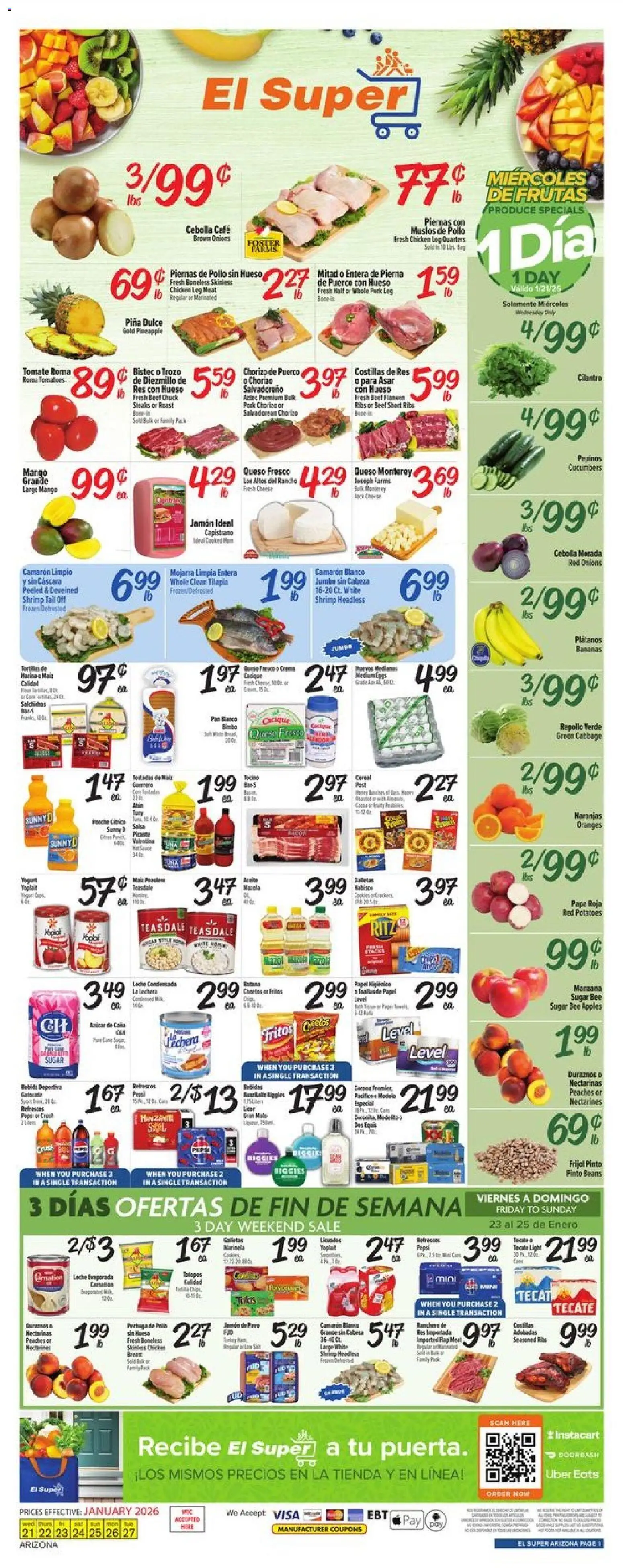 El Super Weekly Ad - AK - valid from 21.01.2026 | Page: 1 | Products: Peaches, Pork, Beef, Cucumbers