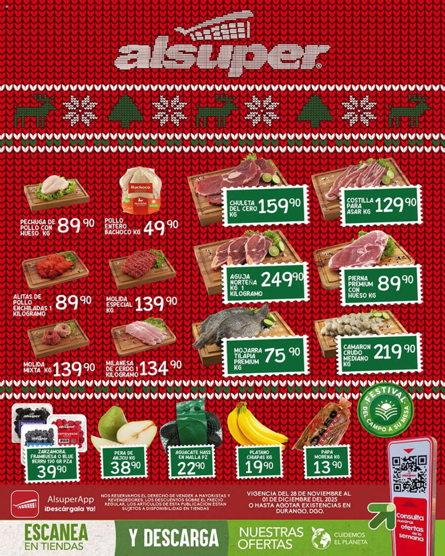 Nuevas ofertas de Alsuper válidas en toda la República Mexicana desde el 28.11.2025. ¡Encuentra las mejores ofertas en Alsuper folleto Durango! | Página: 1 | Productos: Plátano, Pera, Aguacate, Cerdo