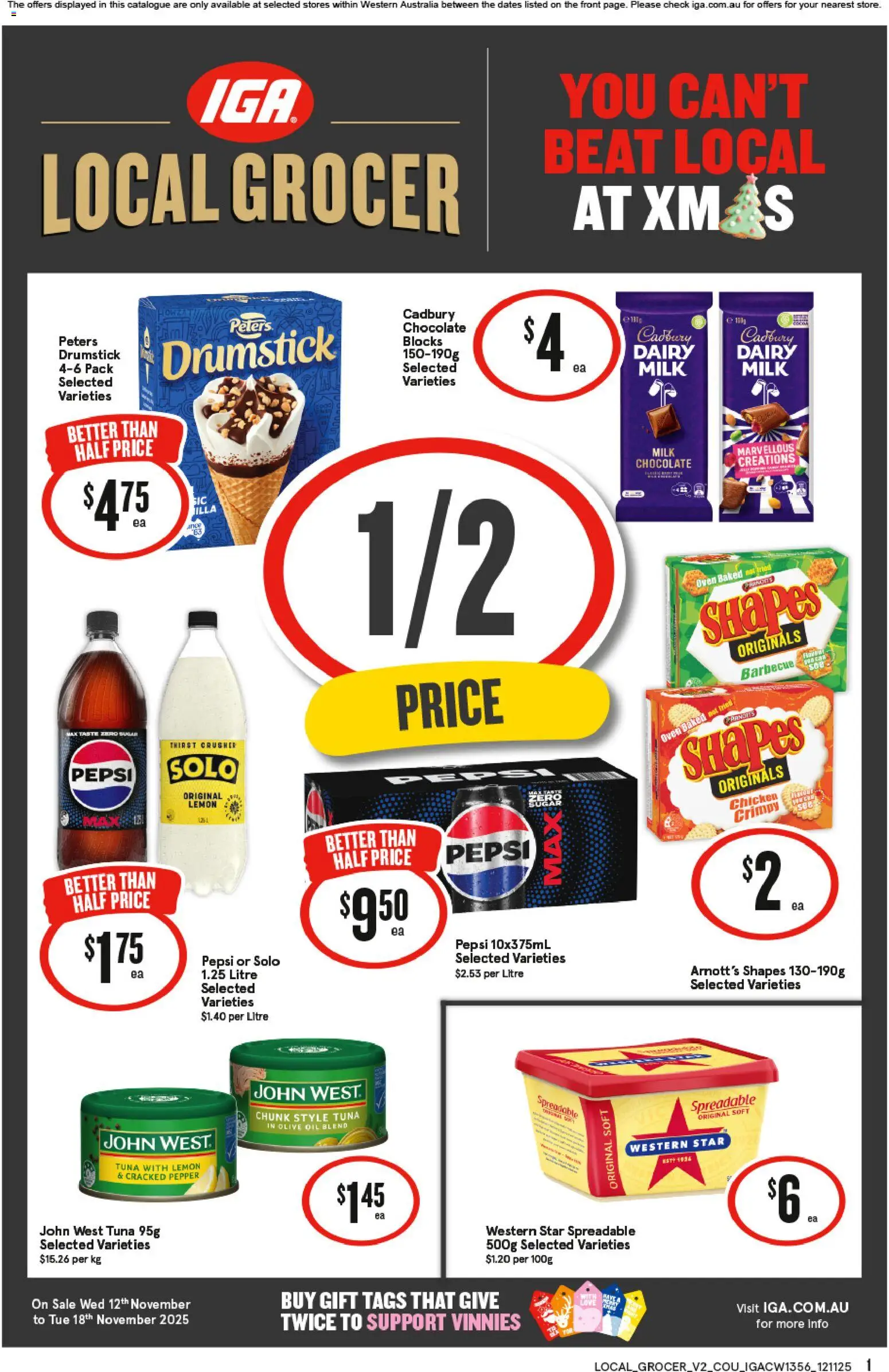 IGA catalogue - valid from 12.11.2025 | Page: 1 | Products: Oil, Chocolate, Pepsi, Tuna
