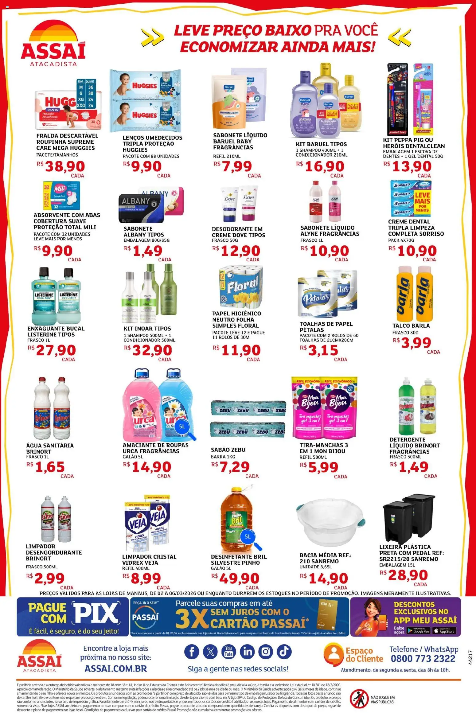 Assaí Atacadista Folheto - válido de 02.03.2026 | Página: 4 | Produtos: Desodorante, Baixo, Sabonete líquido, Água sanitária