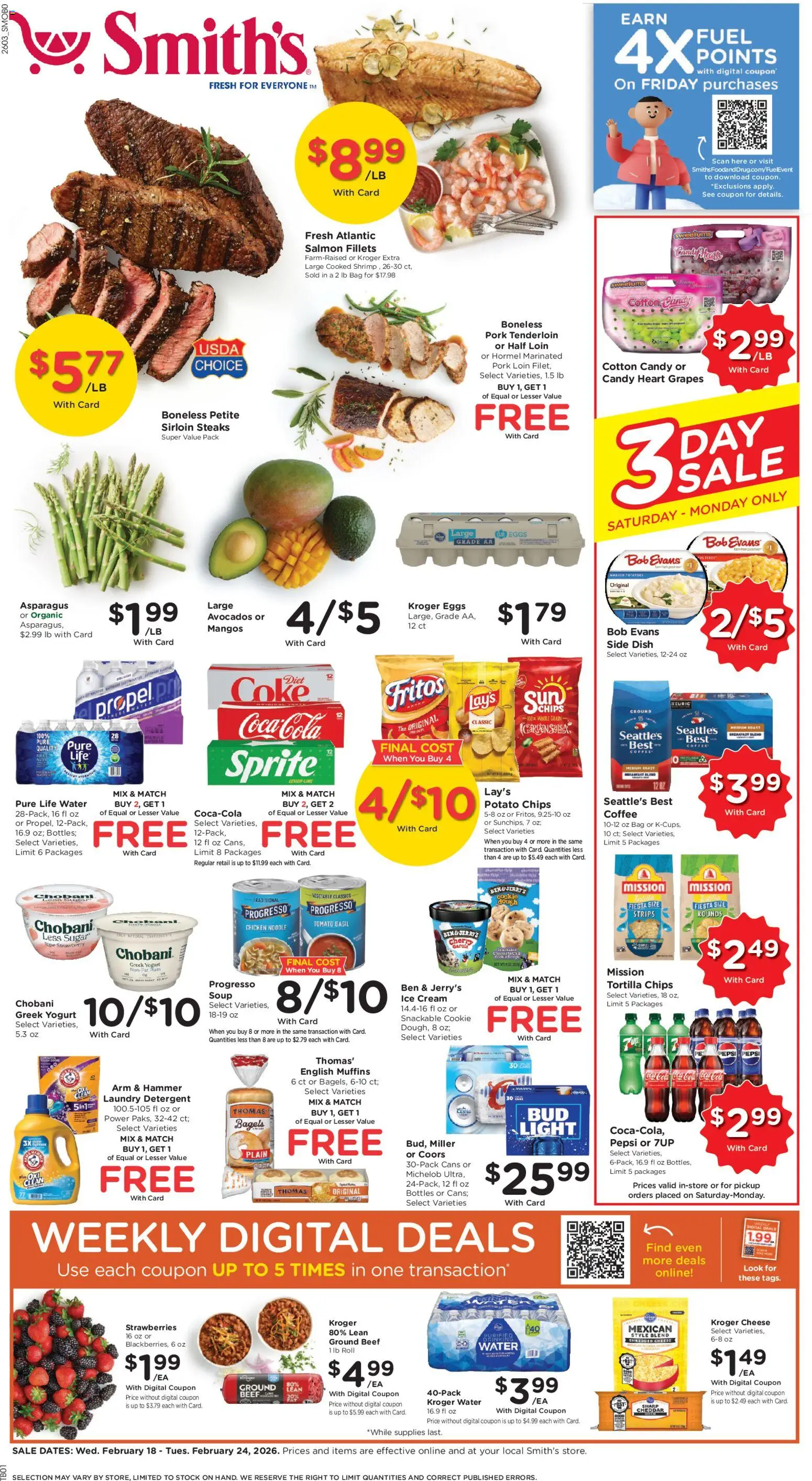 Smith's Weekly Ad - ID - valid from 18.02.2026 | Page: 1 | Products: Asparagus, Cream, Water, Bag
