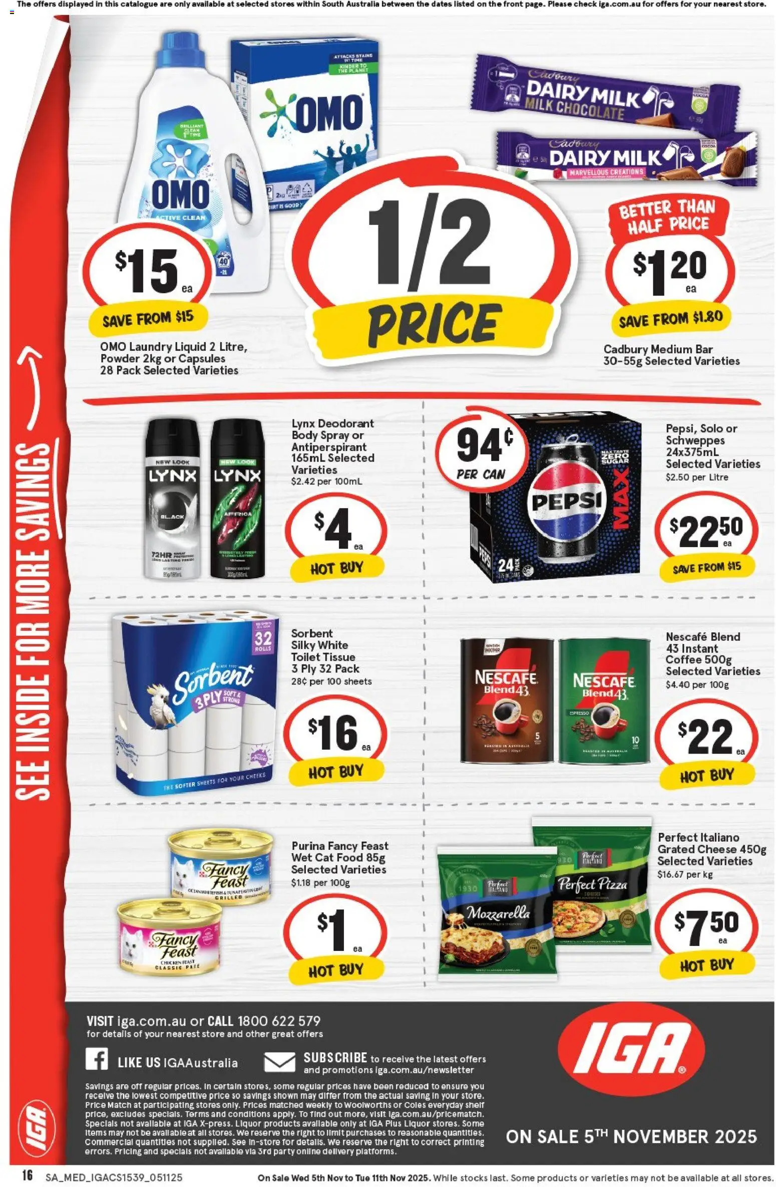 IGA catalogue - valid from 05.11.2025 | Page: 16 | Products: Powder, Cheese, Nescafe, Laundry