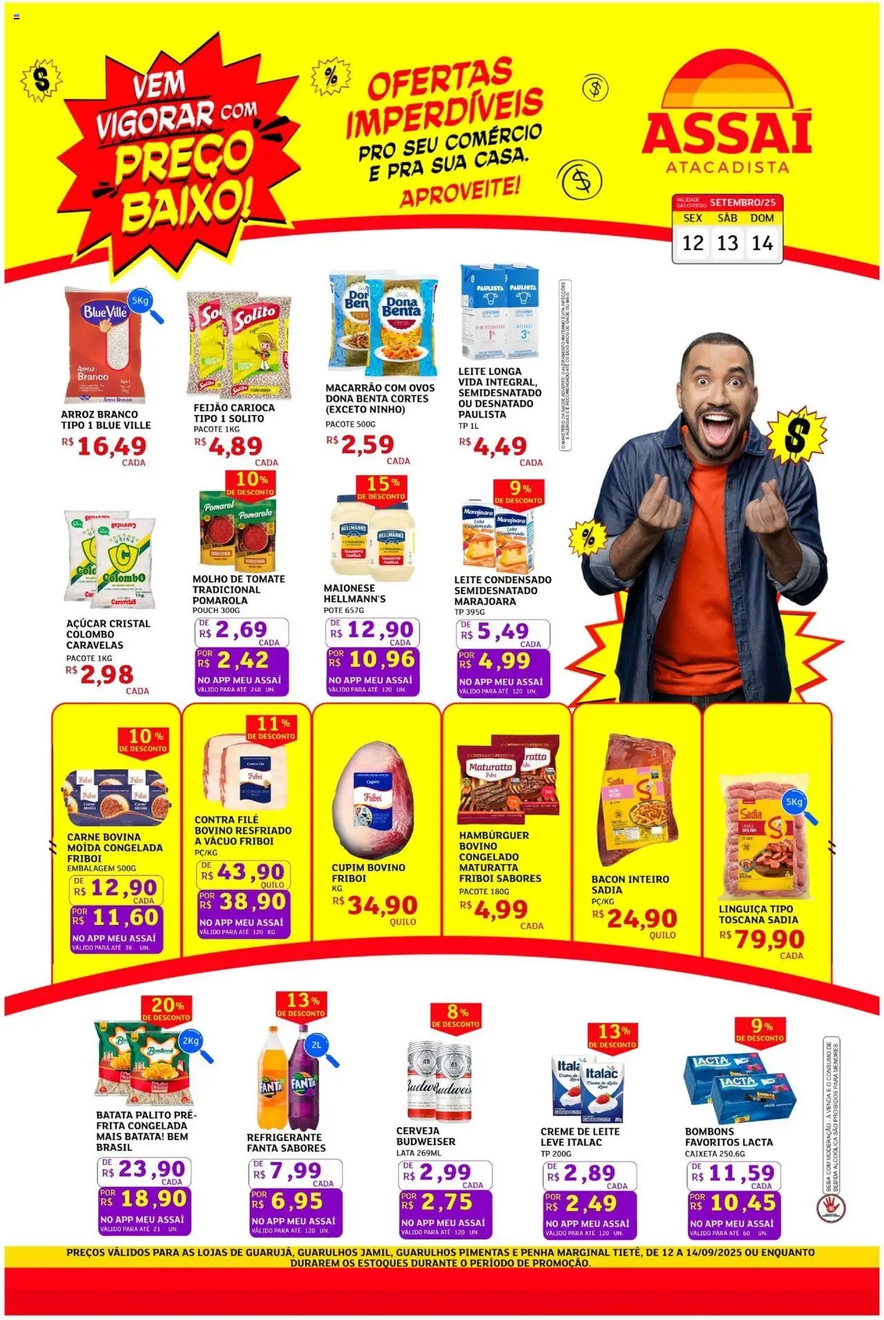 Assaí Atacadista Folheto - válido de 12.09.2025 | Página: 1 | Produtos: Contra filé, Arroz, Bebida, Batata