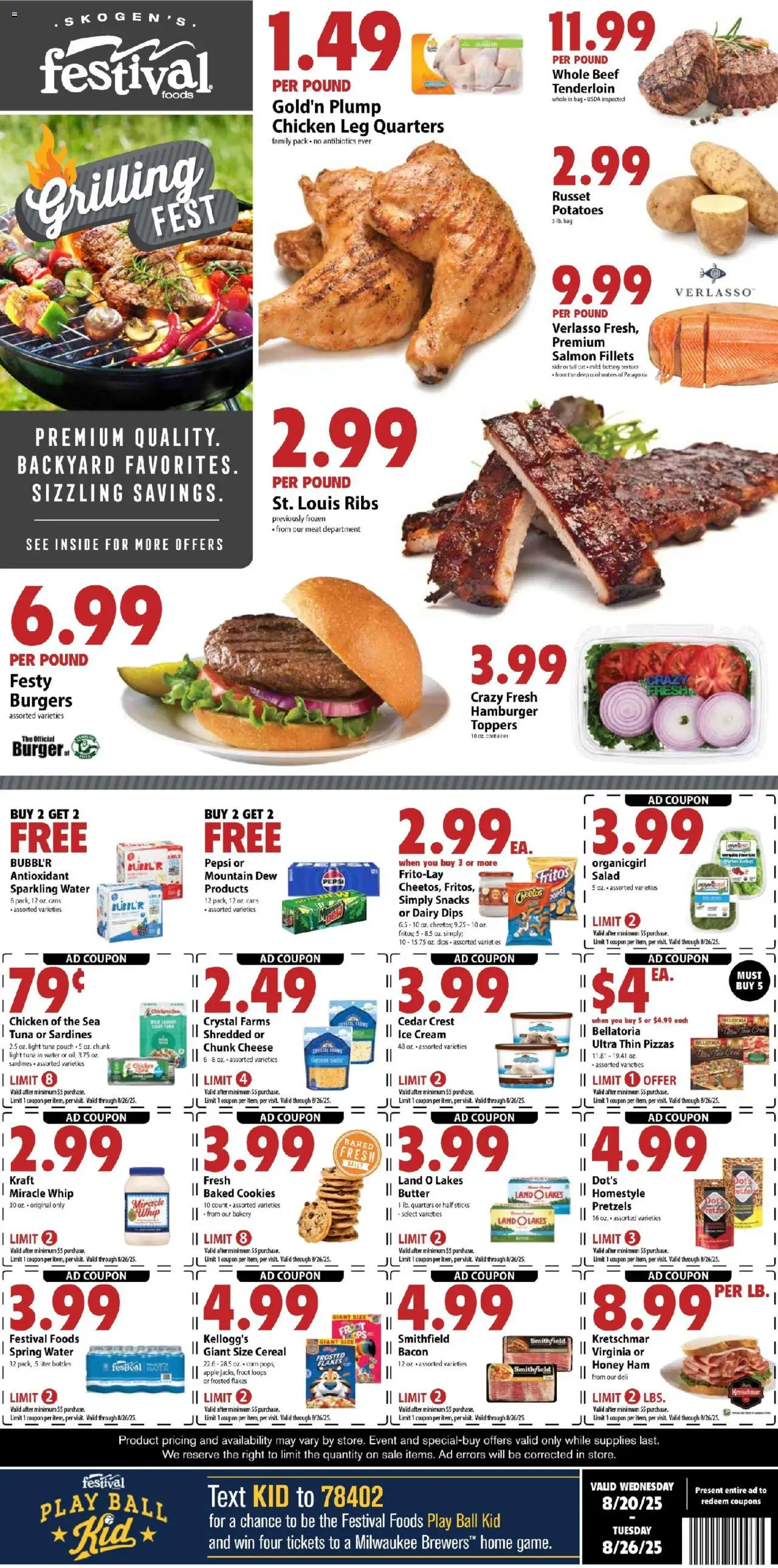 Festival Foods Weekly Ad - valid from 20.08.2025 | Page: 1 | Products: Cheese, Ham, Cream, Bag