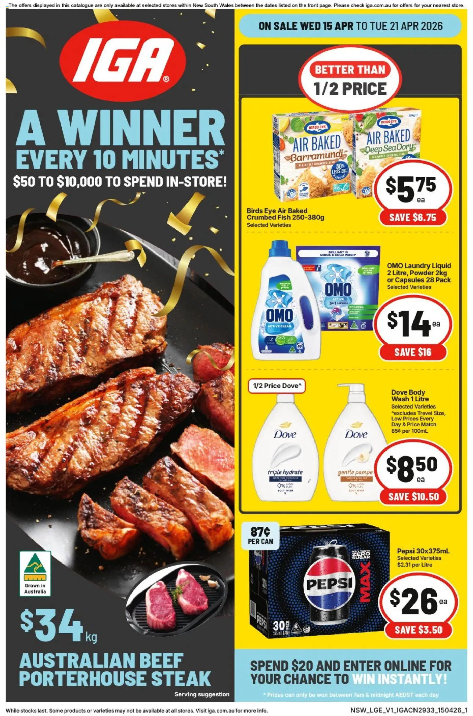IGA catalogue - valid from 15.04.2026 | Page: 1 | Products: Cups, Oil, Chicken, Water