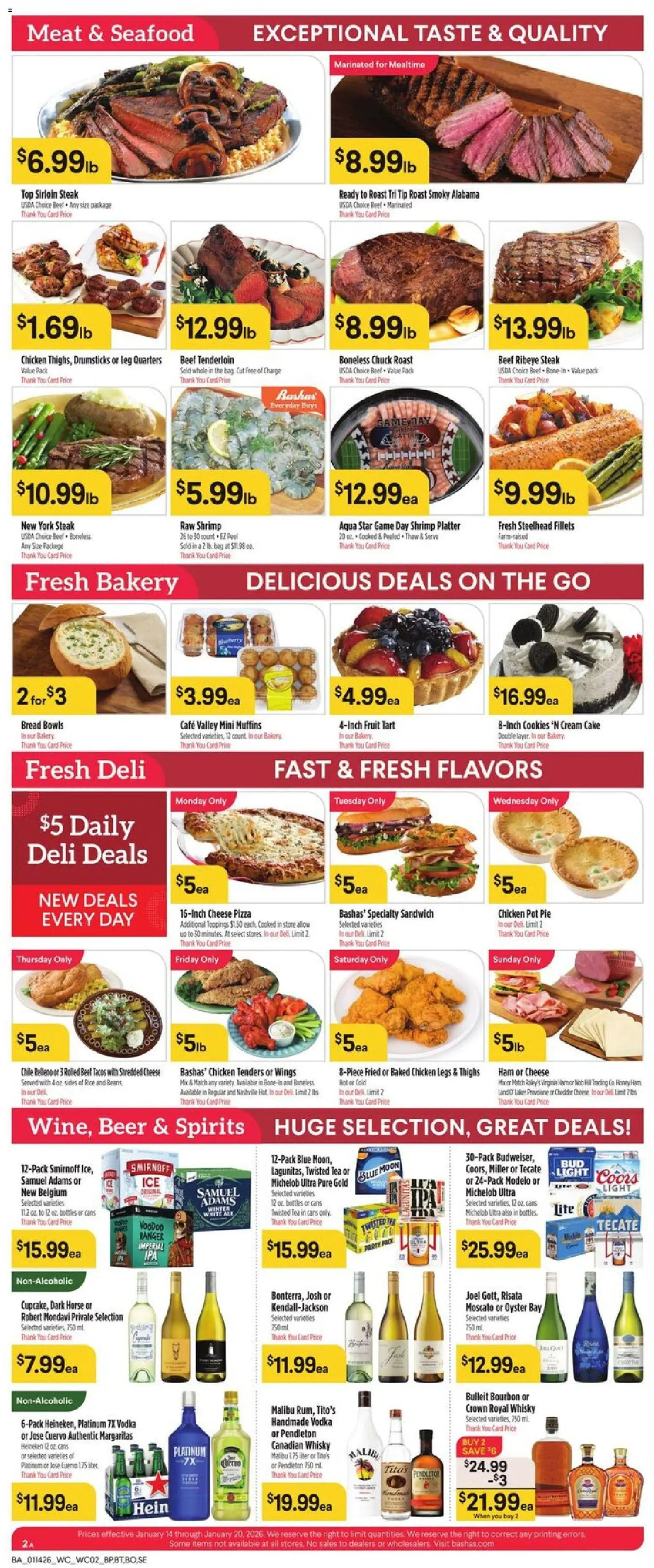 Basha's Weekly Ad - valid from 14.01.2026 | Page: 2 | Products: Ham, Beer, Tea, Cream