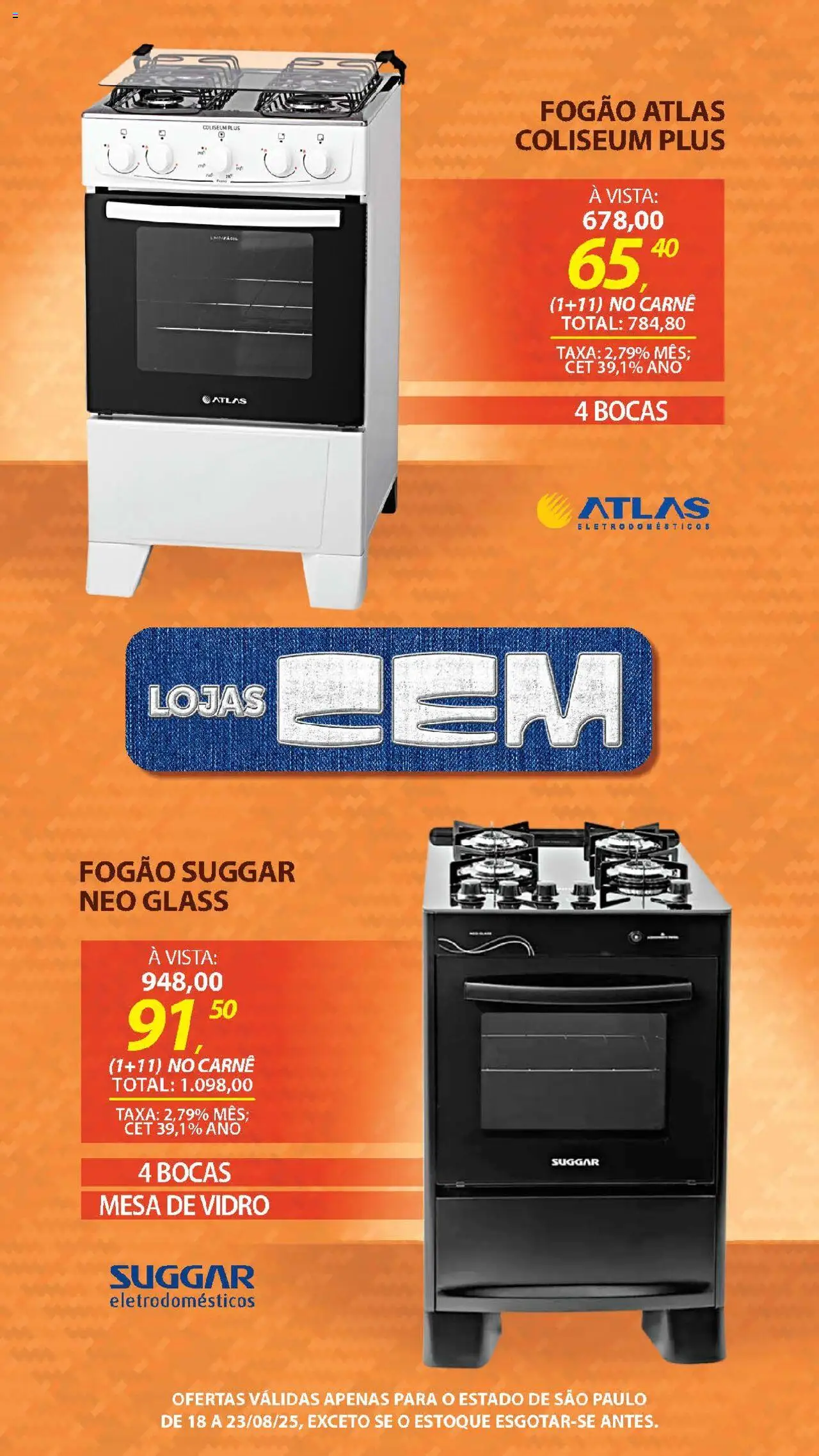 Lojas Cem Folheto - válido de 18.08.2025 | Página: 22 | Produtos: Fogão, Mesa, Carne, Eletrodomésticos