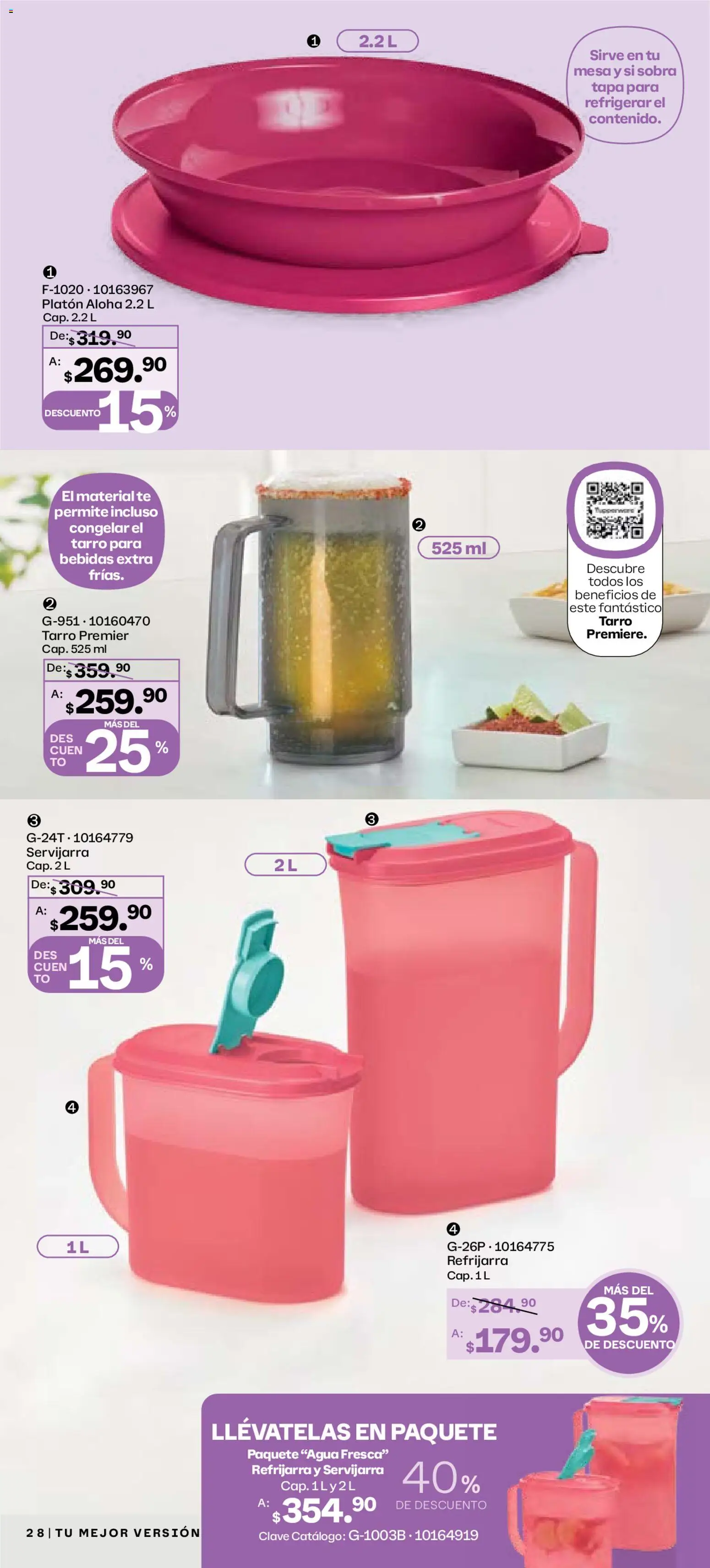 Nuevas ofertas de Tupperware válidas en toda la República Mexicana desde el 29.12.2025. ¡Encuentra las mejores ofertas en Tupperware catálogo! | Página: 28 | Productos: Agua, Mesa, Té