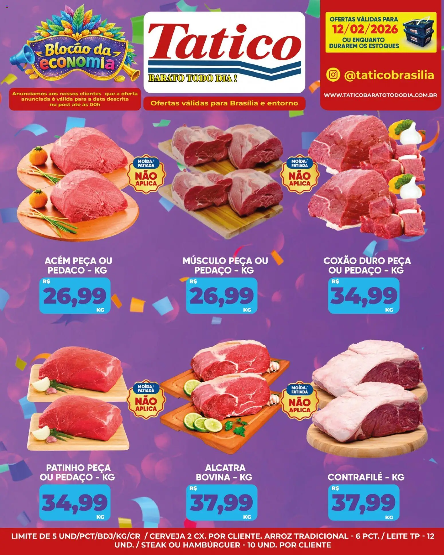 Tatico Folheto - válido de 12.02.2026 | Página: 12 | Produtos: Leite, Cerveja, Arroz, Hambúrguer